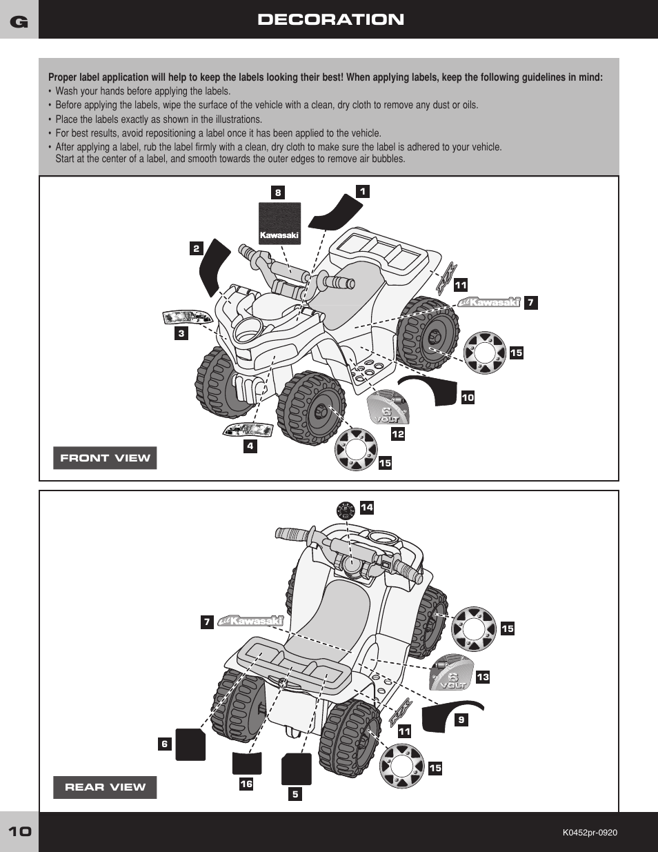 Decoration | Kawasaki K0452 User Manual | Page 10 / 20