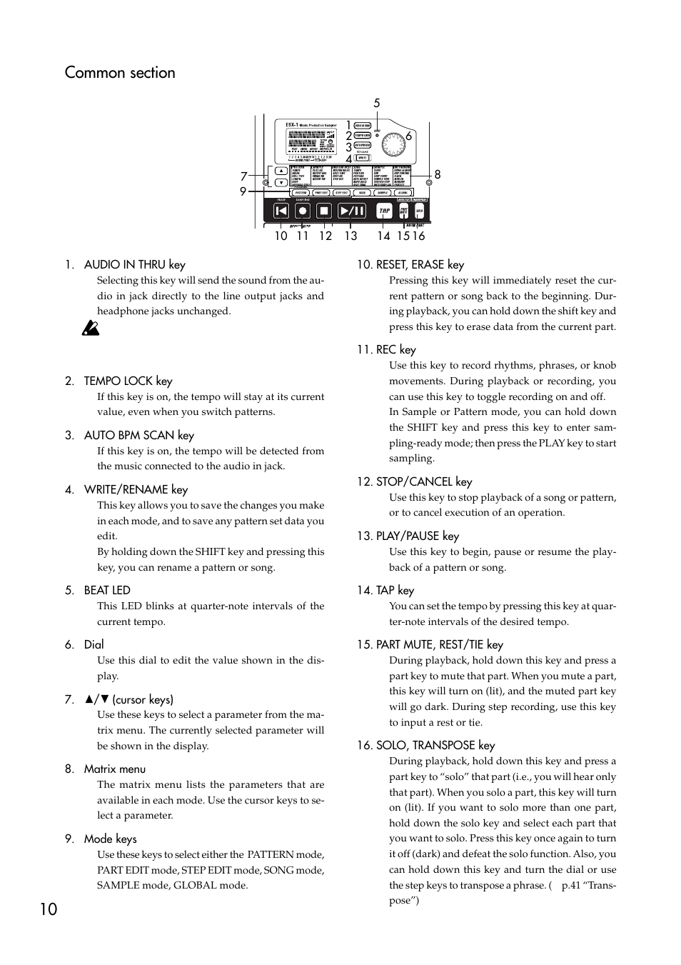 Common section | KORG ESX-1 User Manual | Page 10 / 108