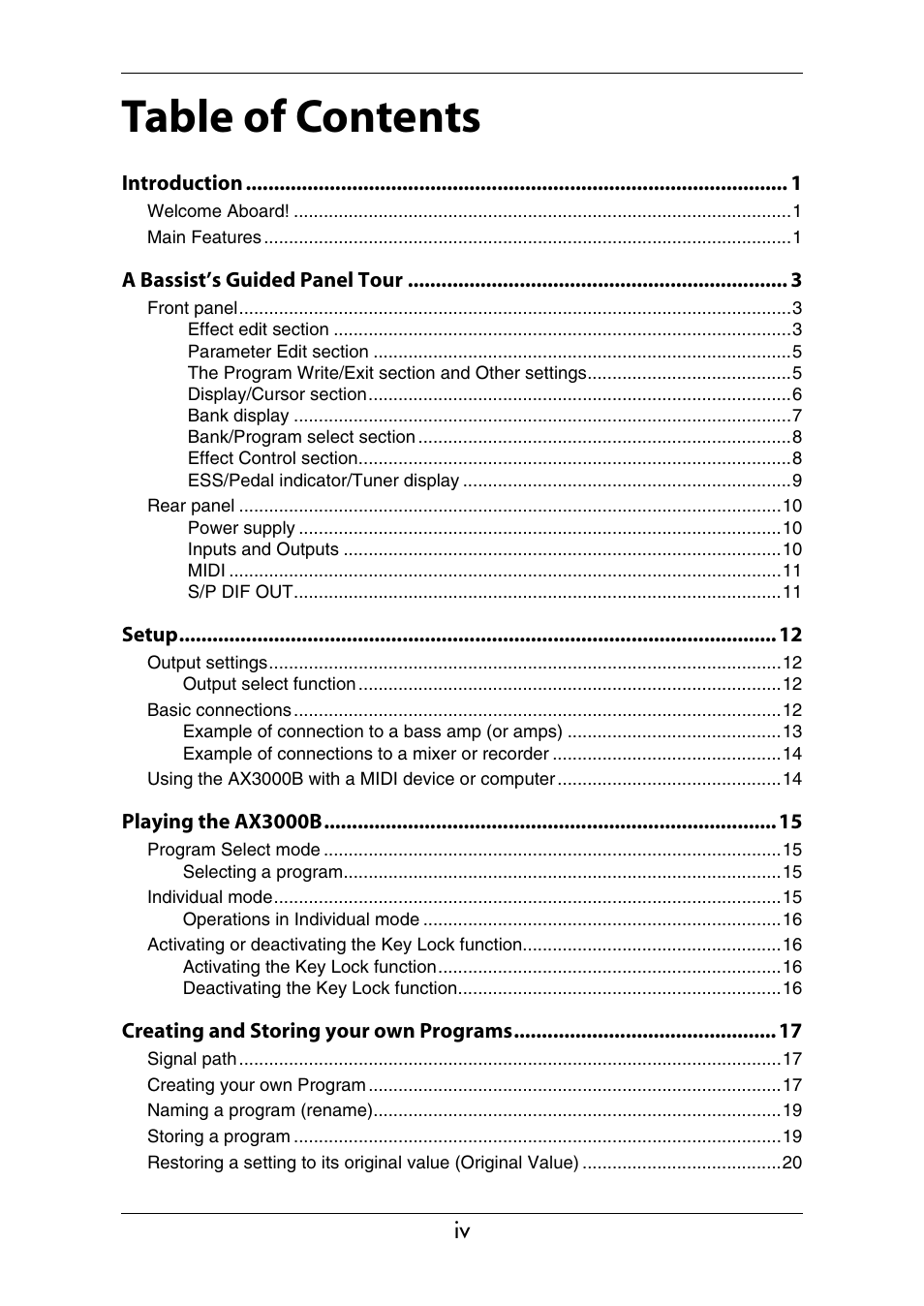 KORG Ax3000b User Manual | Page 4 / 68