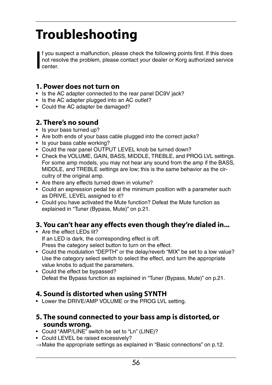 Troubleshooting | KORG Ax3000b User Manual | Page 62 / 68