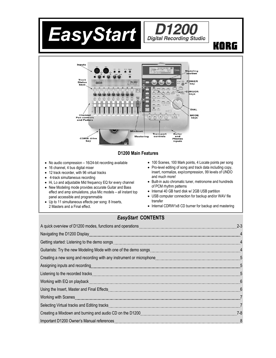KORG D1200 User Manual | 8 pages