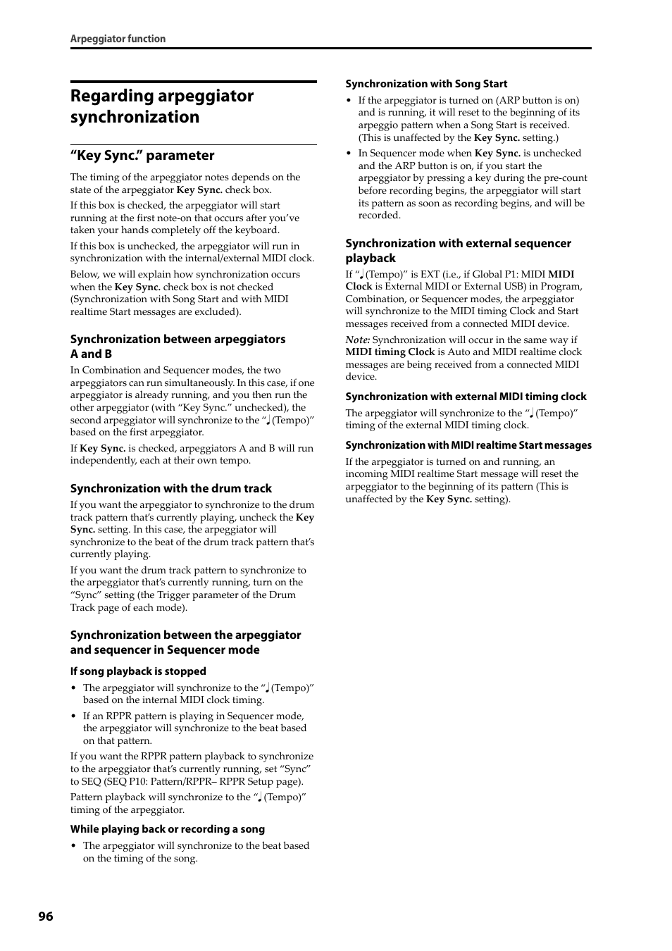 Regarding arpeggiator synchronization, Key sync.” parameter | KORG Krome music workstasion 61key User Manual | Page 100 / 142