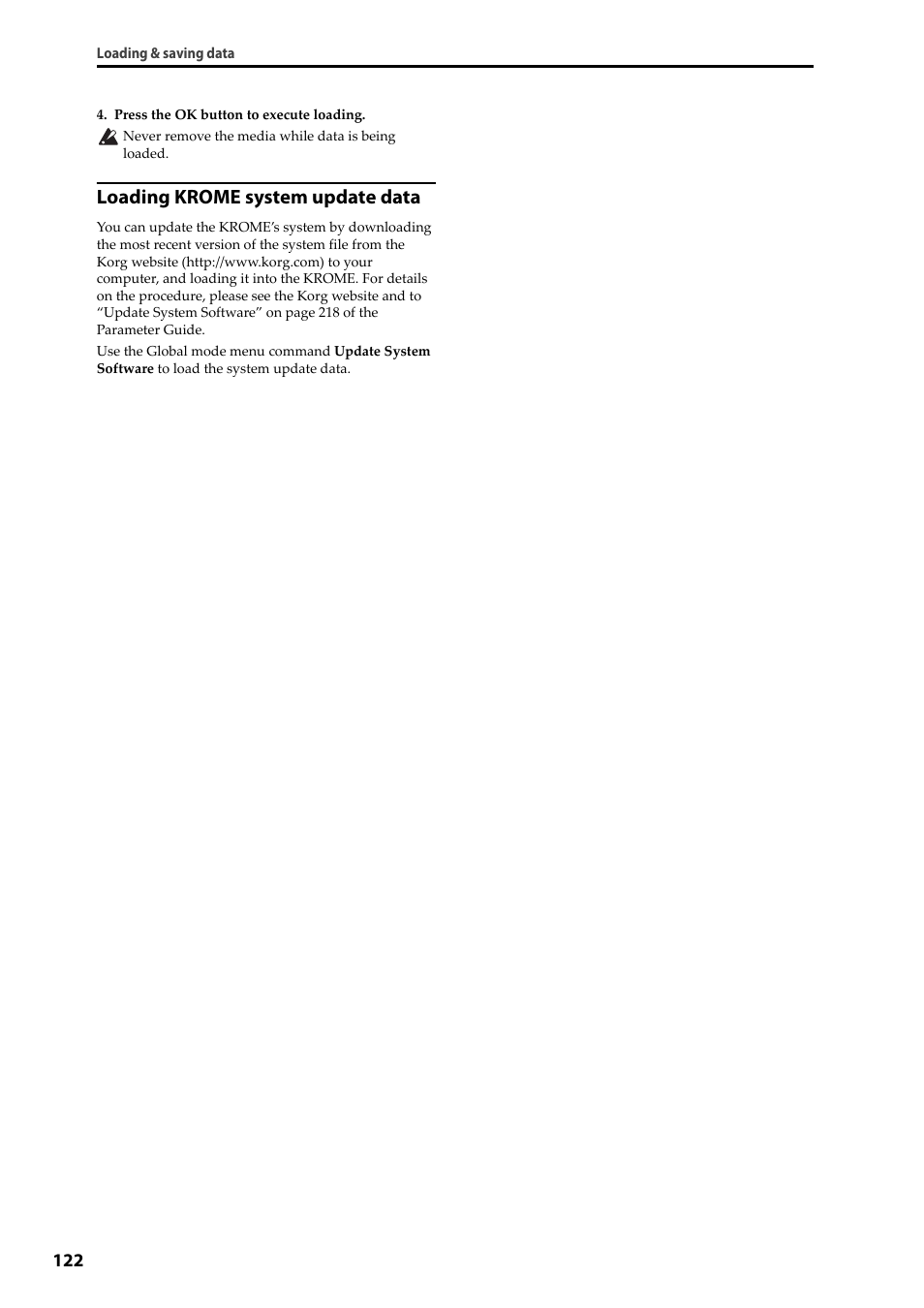 Loading krome system update data | KORG Krome music workstasion 61key User Manual | Page 126 / 142