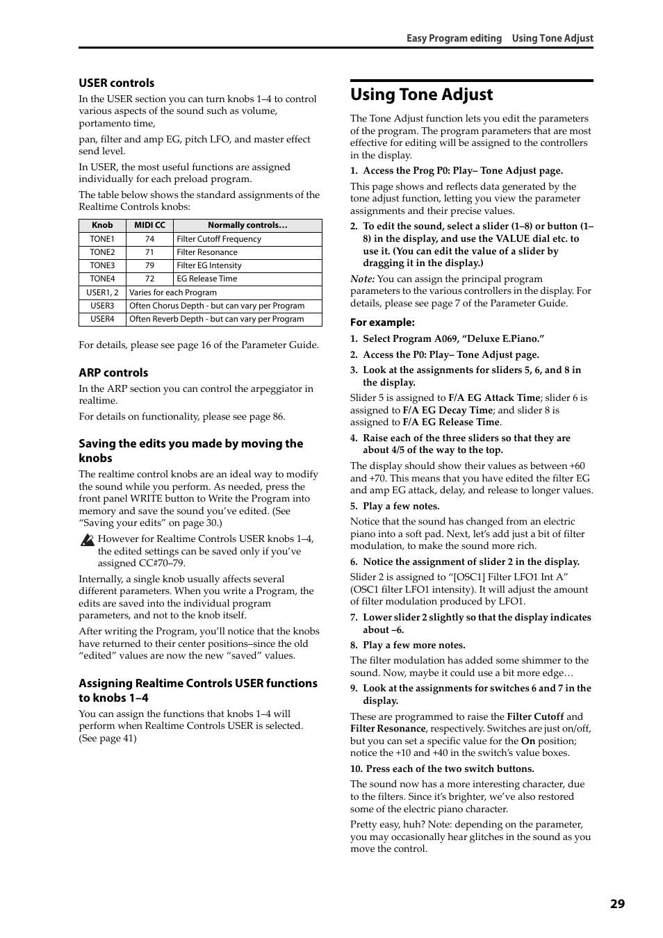 Using tone adjust | KORG Krome music workstasion 61key User Manual | Page 33 / 142