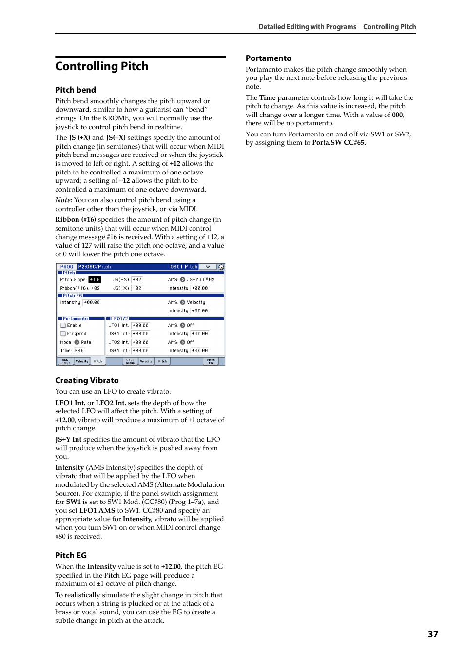 Controlling pitch | KORG Krome music workstasion 61key User Manual | Page 41 / 142