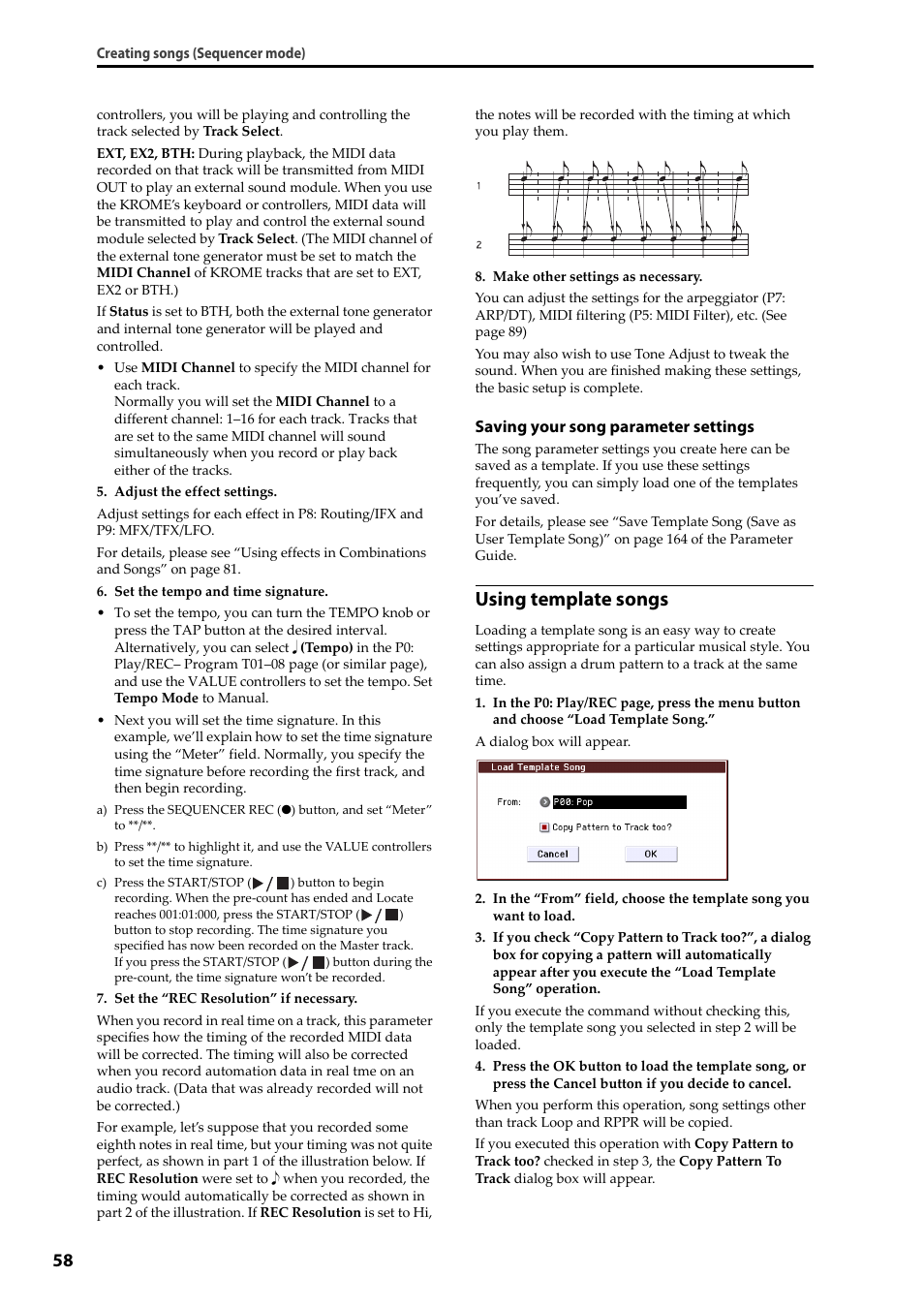 Using template songs | KORG Krome music workstasion 61key User Manual | Page 62 / 142