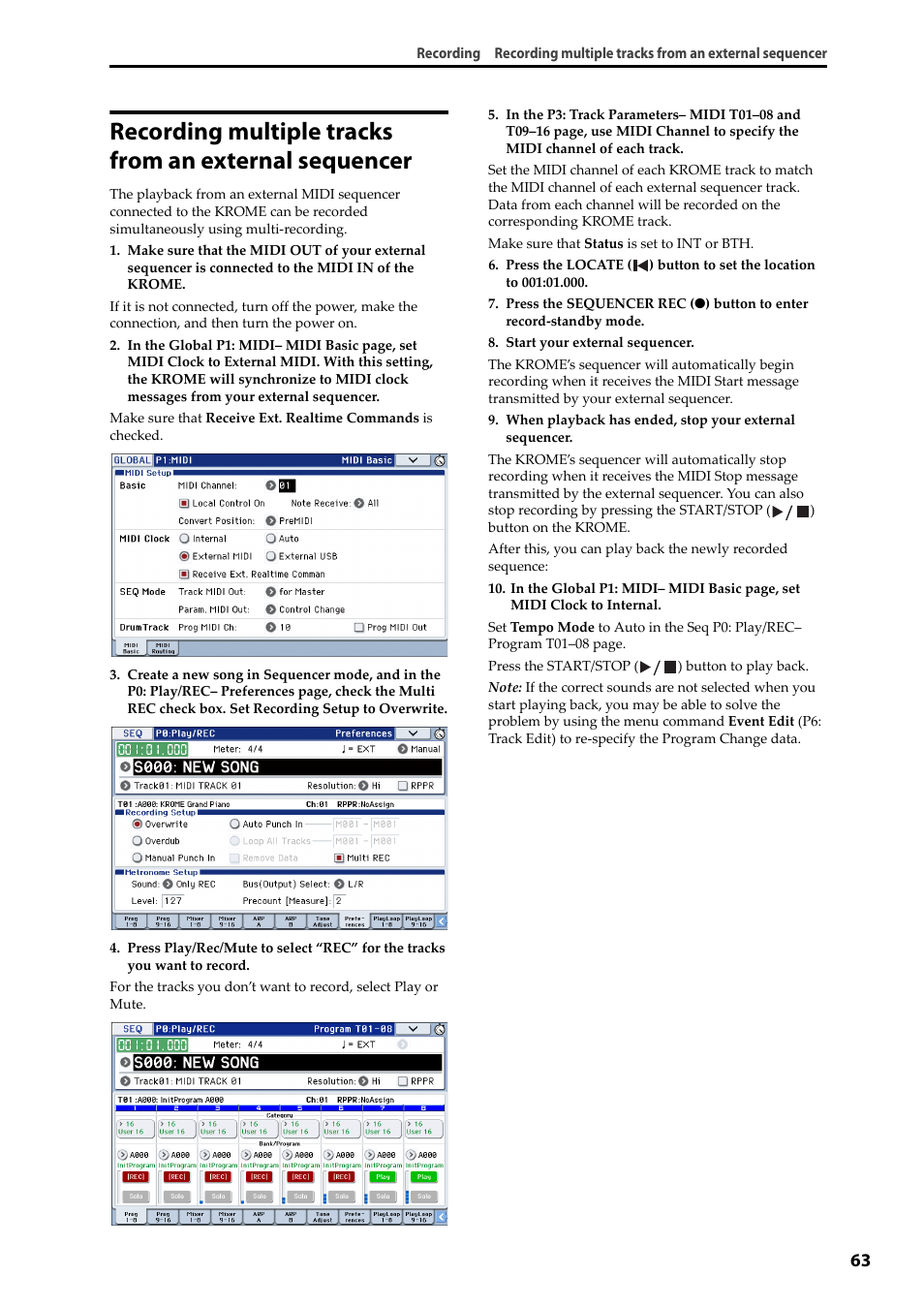 Recording multiple tracks from an external, Sequencer | KORG Krome music workstasion 61key User Manual | Page 67 / 142
