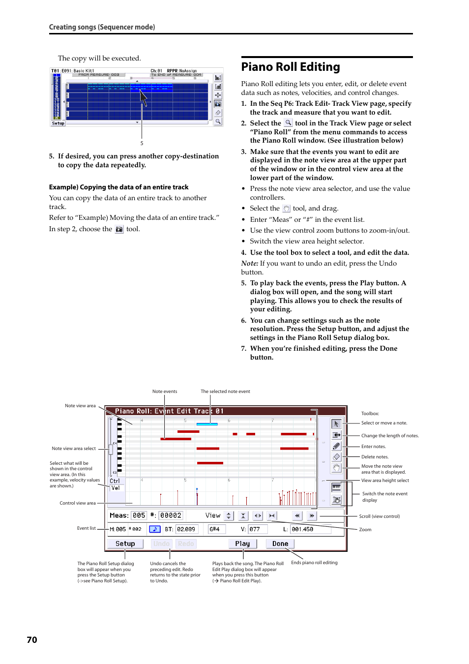 Piano roll editing | KORG Krome music workstasion 61key User Manual | Page 74 / 142