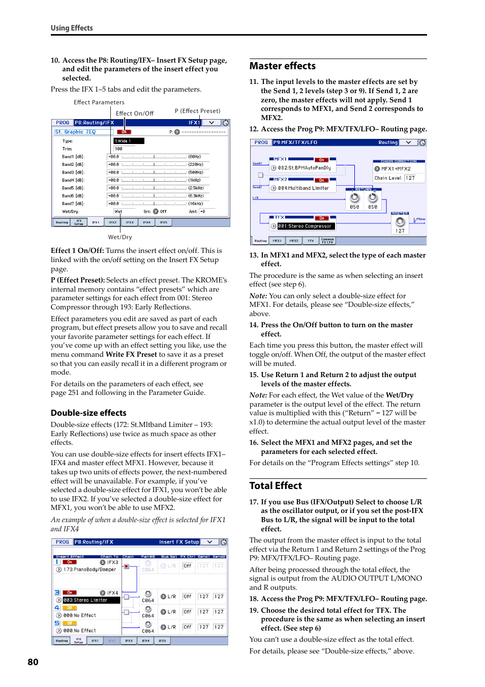 Master effects, Total effect | KORG Krome music workstasion 61key User Manual | Page 84 / 142