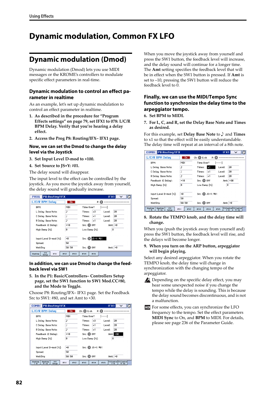 Dynamic modulation, common fx lfo, Dynamic modulation (dmod) | KORG Krome music workstasion 61key User Manual | Page 86 / 142