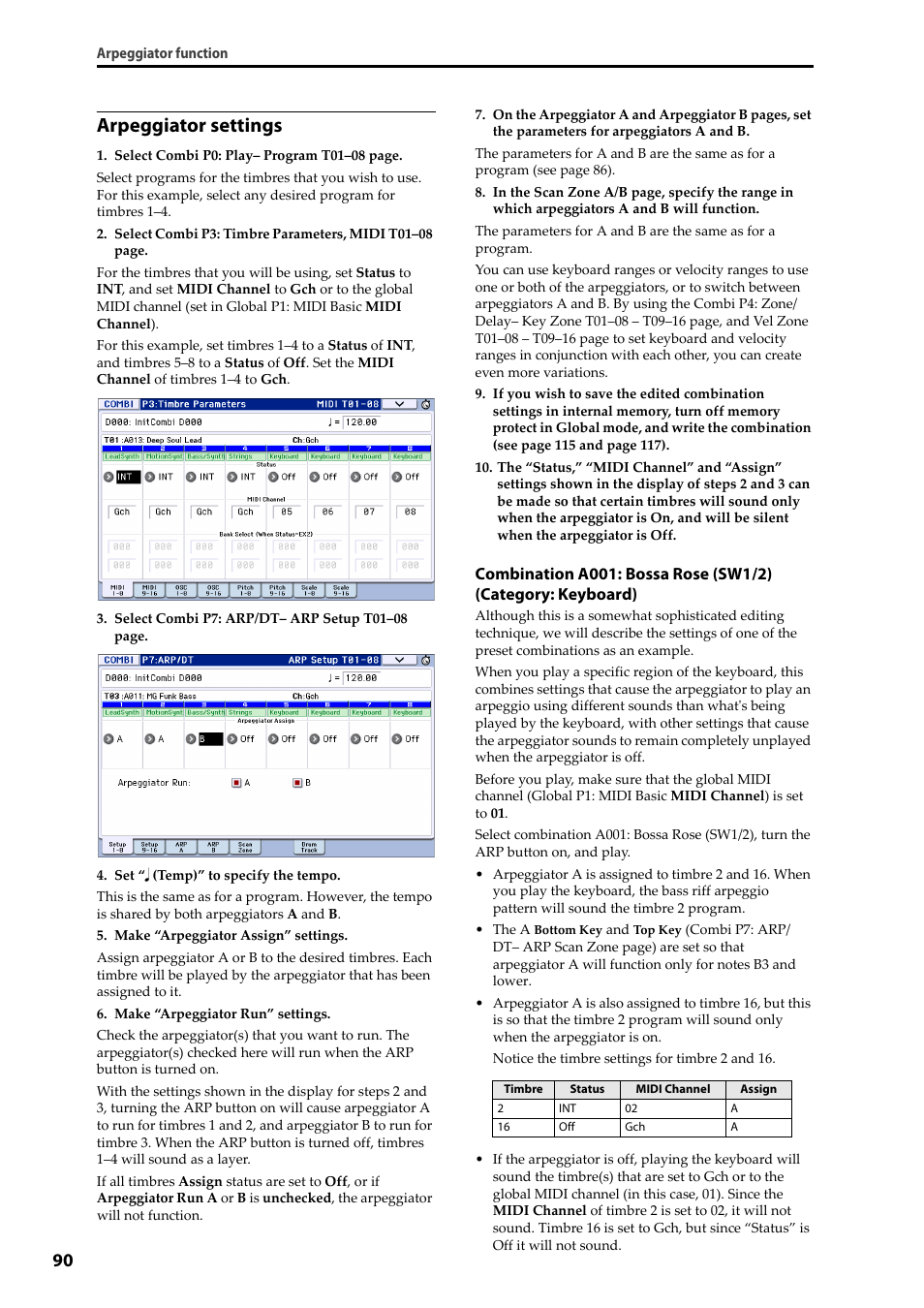 Arpeggiator settings | KORG Krome music workstasion 61key User Manual | Page 94 / 142