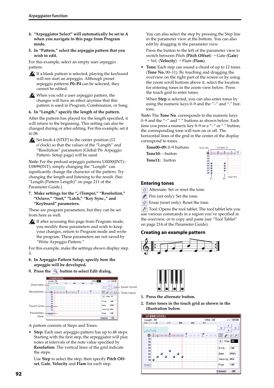 Entering tones, Creating an example pattern | KORG Krome music workstasion 61key User Manual | Page 96 / 142