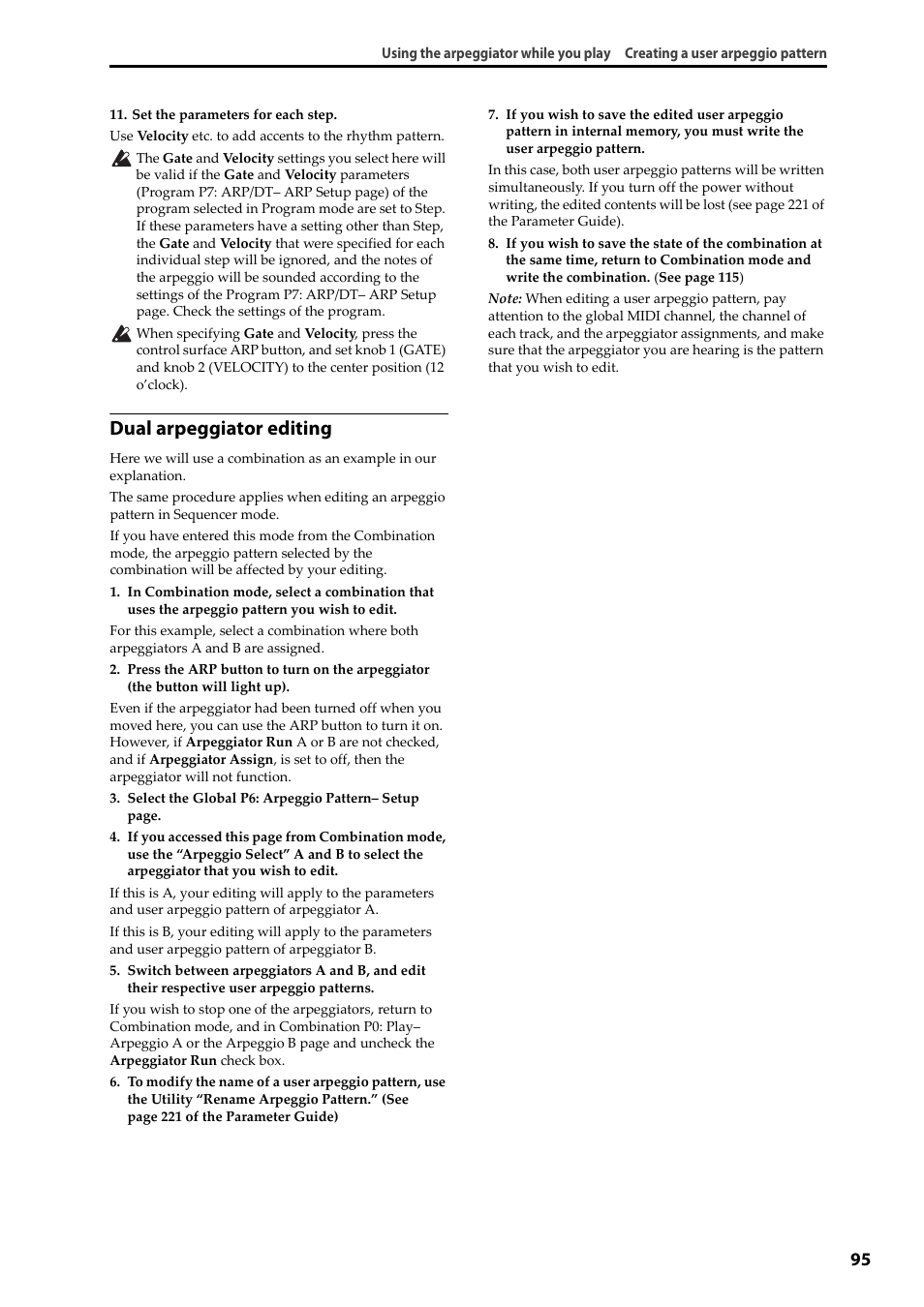 Dual arpeggiator editing | KORG Krome music workstasion 61key User Manual | Page 99 / 142