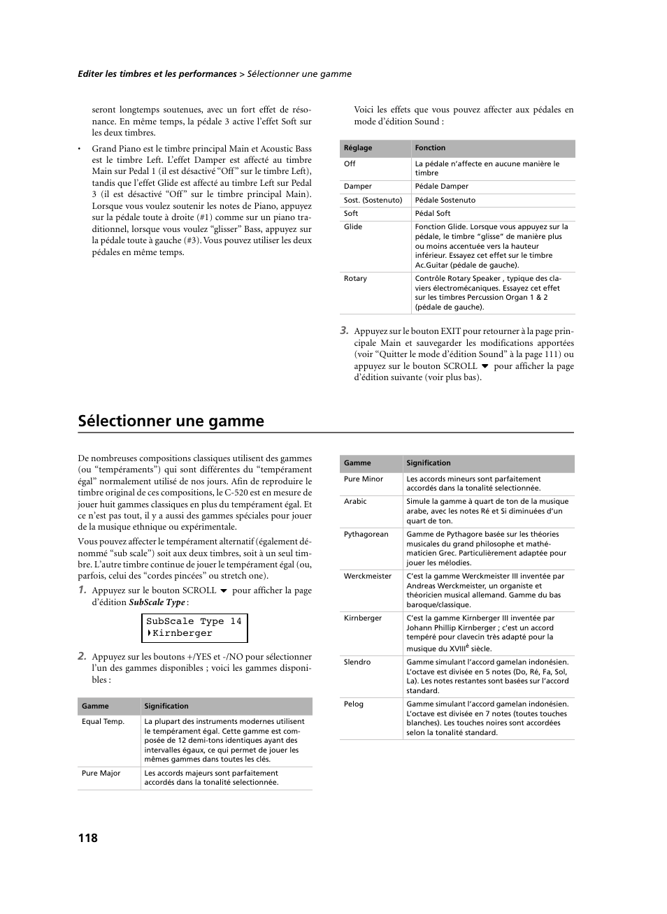 Sélectionner une gamme | KORG C-520 User Manual | Page 120 / 298