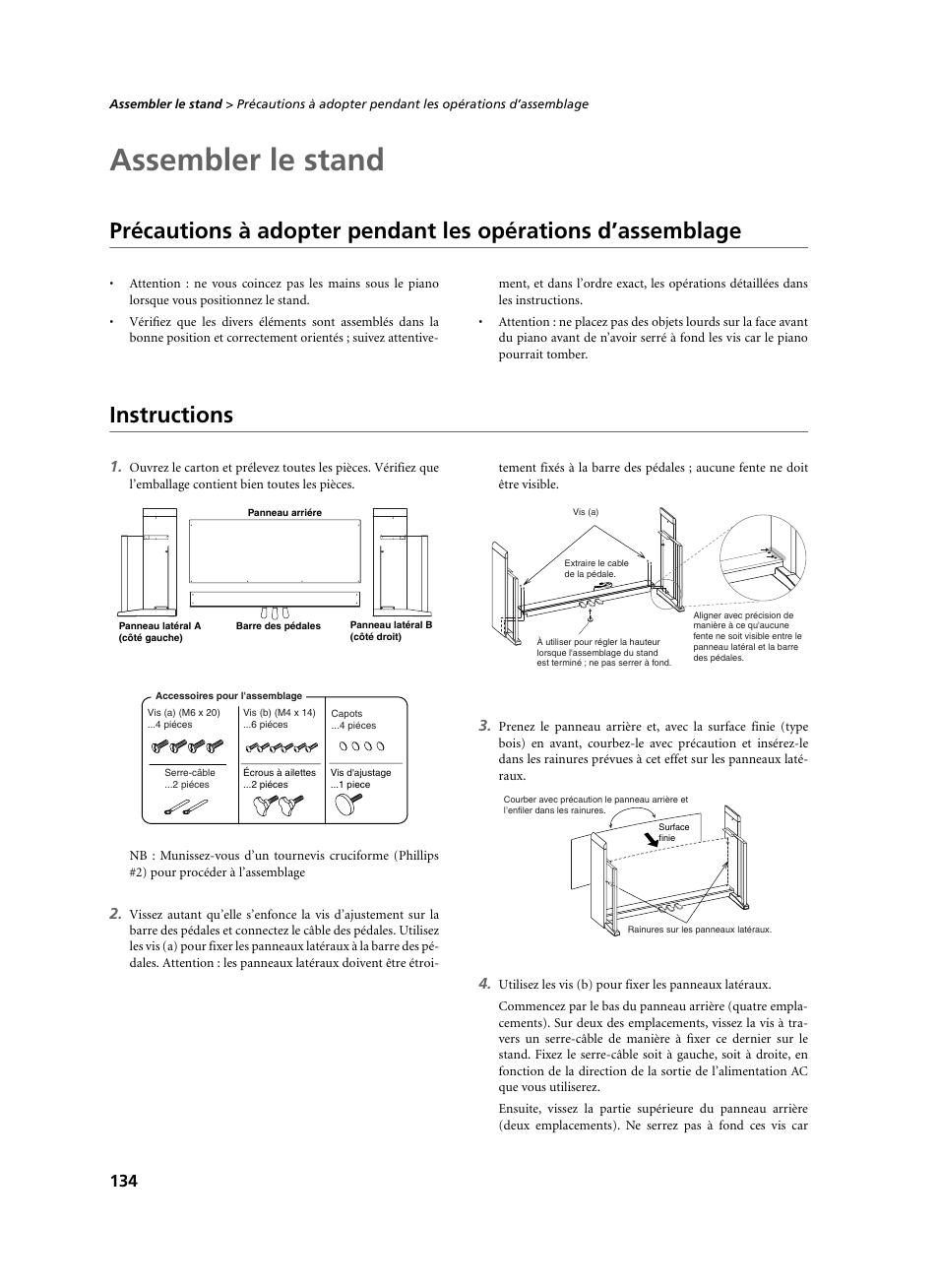 Assembler le stand, Instructions | KORG C-520 User Manual | Page 136 / 298