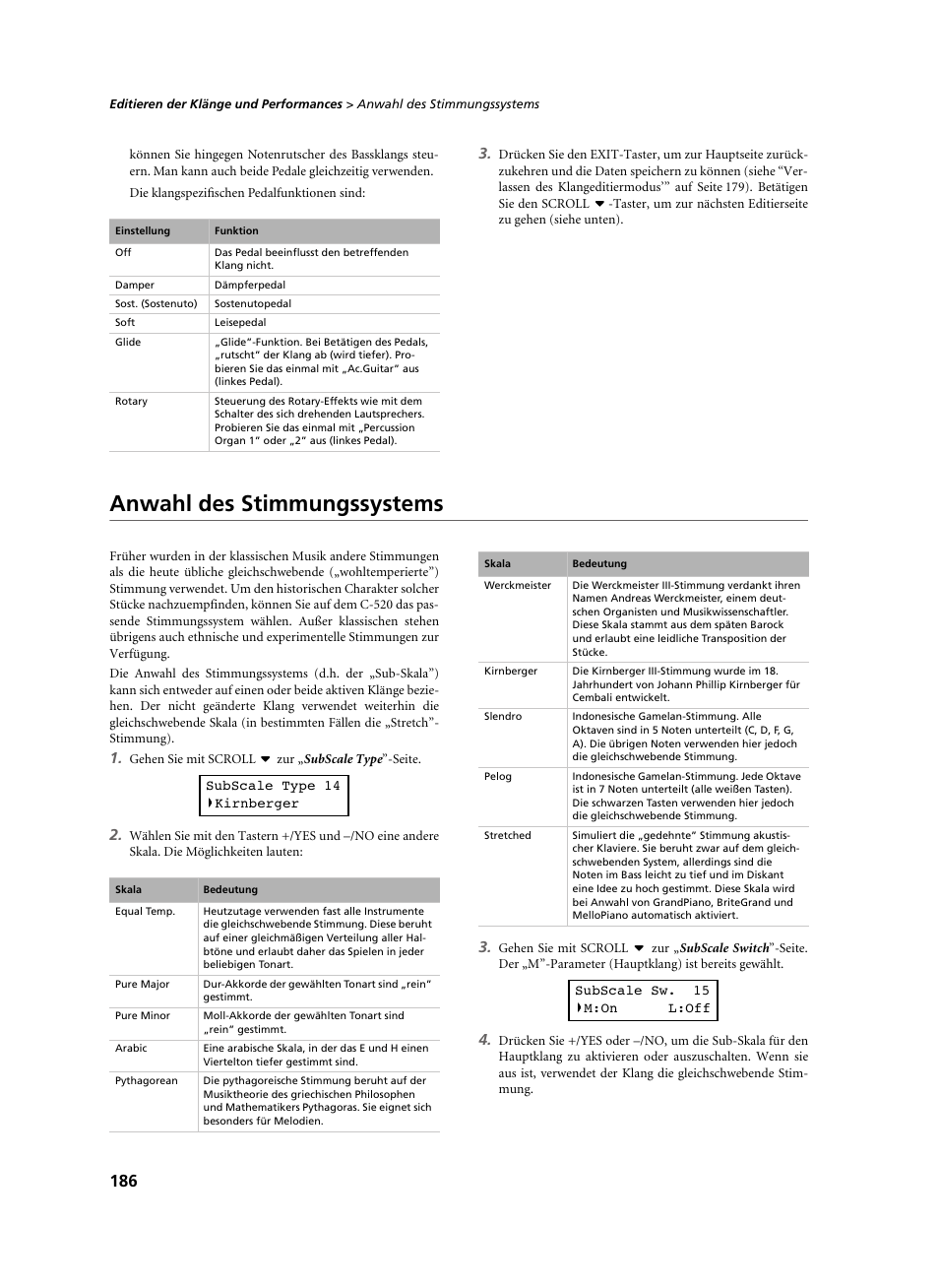 Anwahl des stimmungssystems | KORG C-520 User Manual | Page 188 / 298