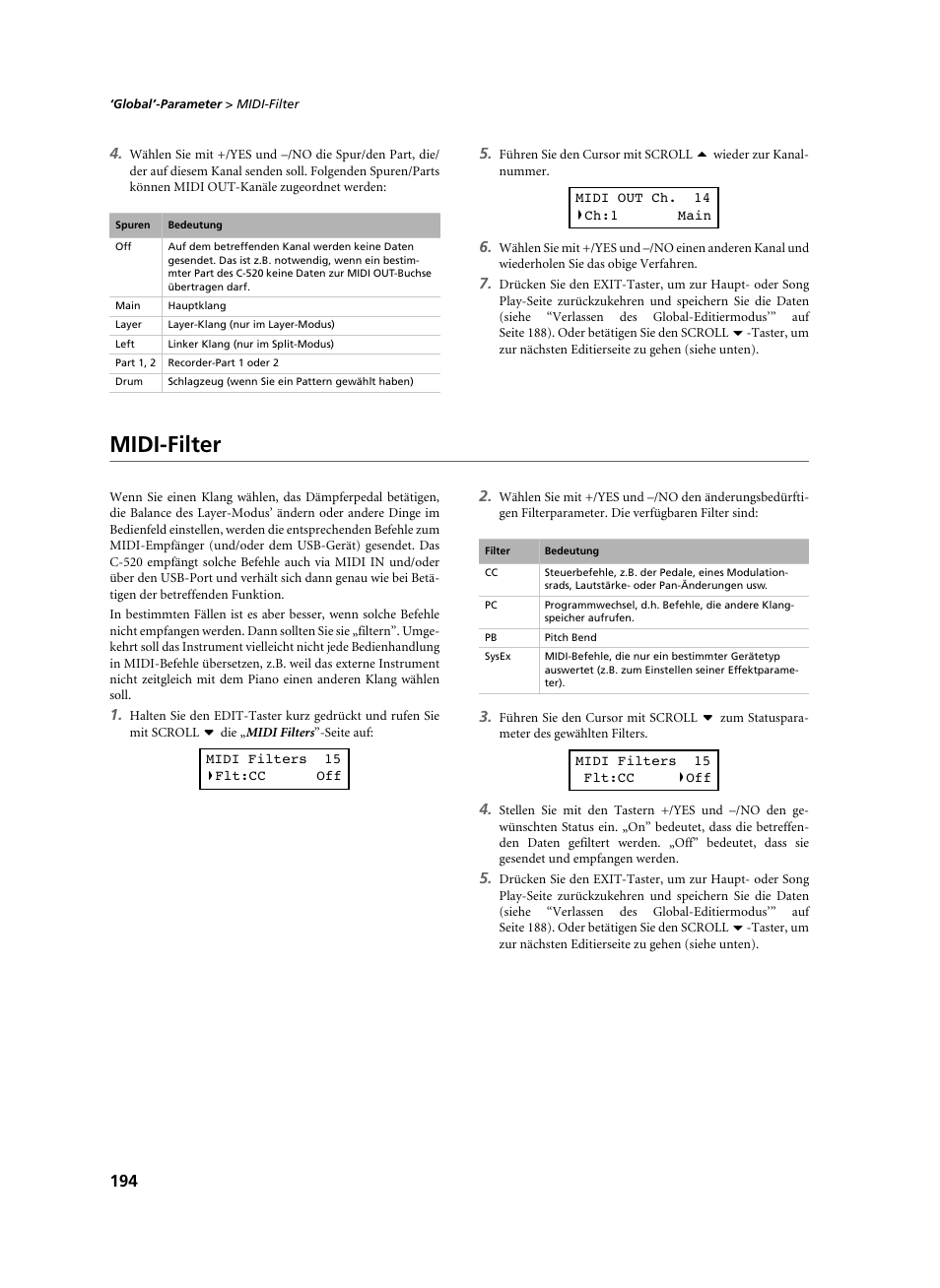 Midi-filter | KORG C-520 User Manual | Page 196 / 298