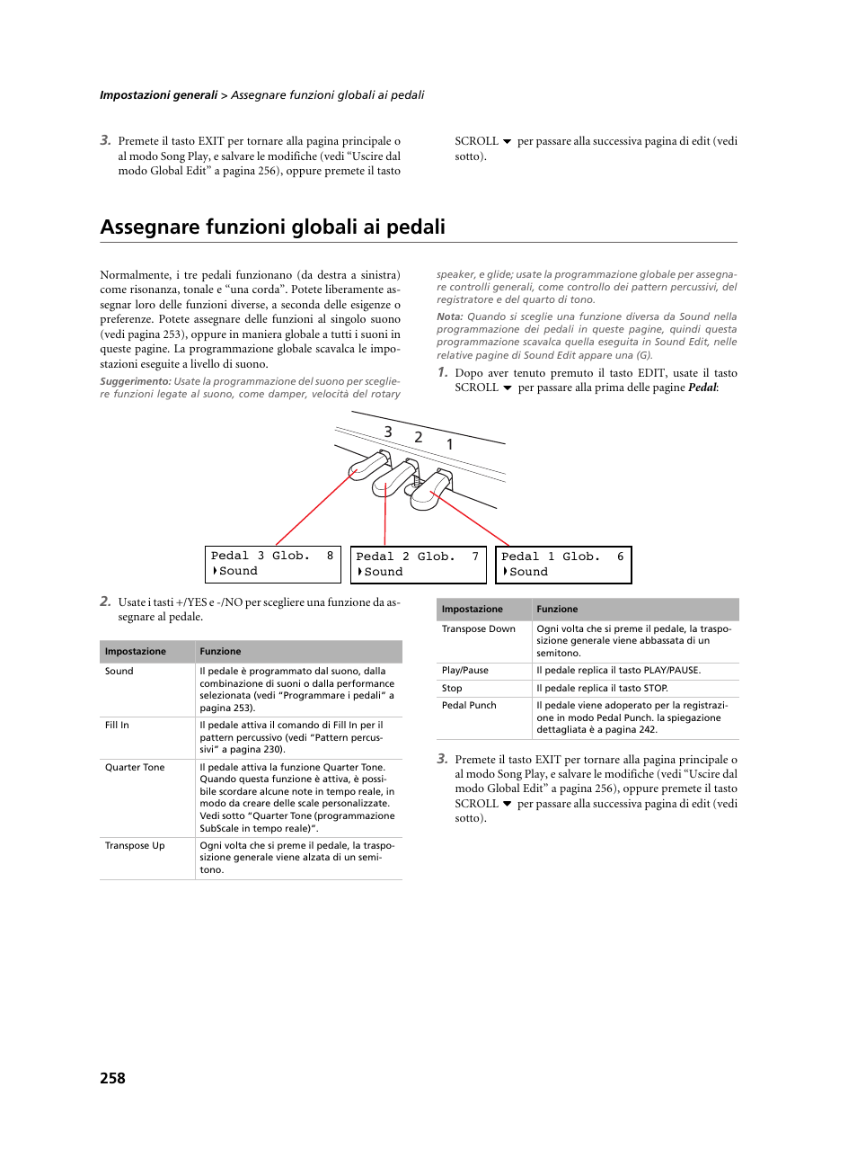 Assegnare funzioni globali ai pedali | KORG C-520 User Manual | Page 260 / 298