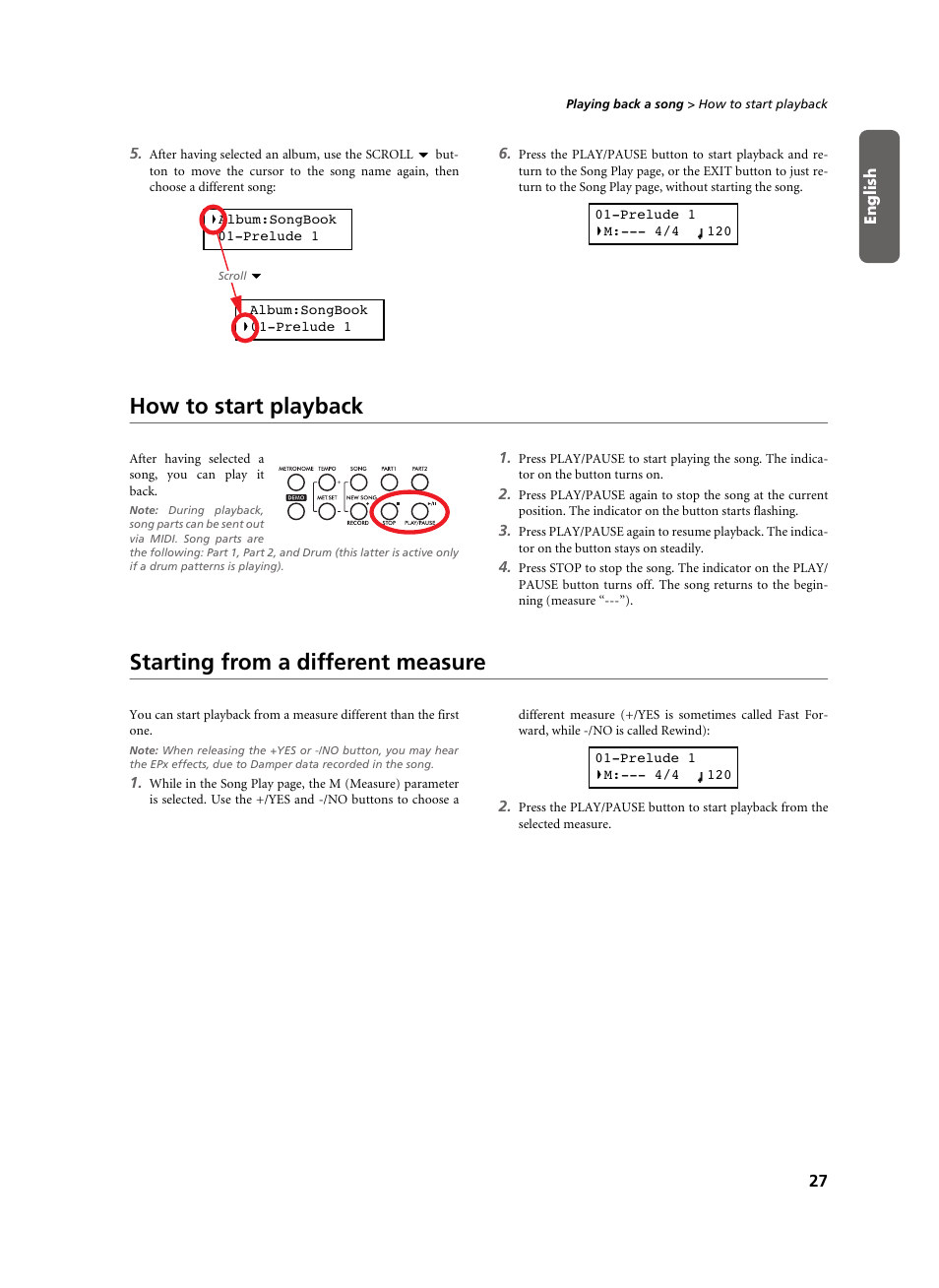 How to start playback, Starting from a different measure | KORG C-520 User Manual | Page 29 / 298
