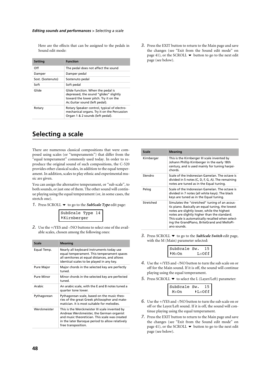 Selecting a scale | KORG C-520 User Manual | Page 50 / 298