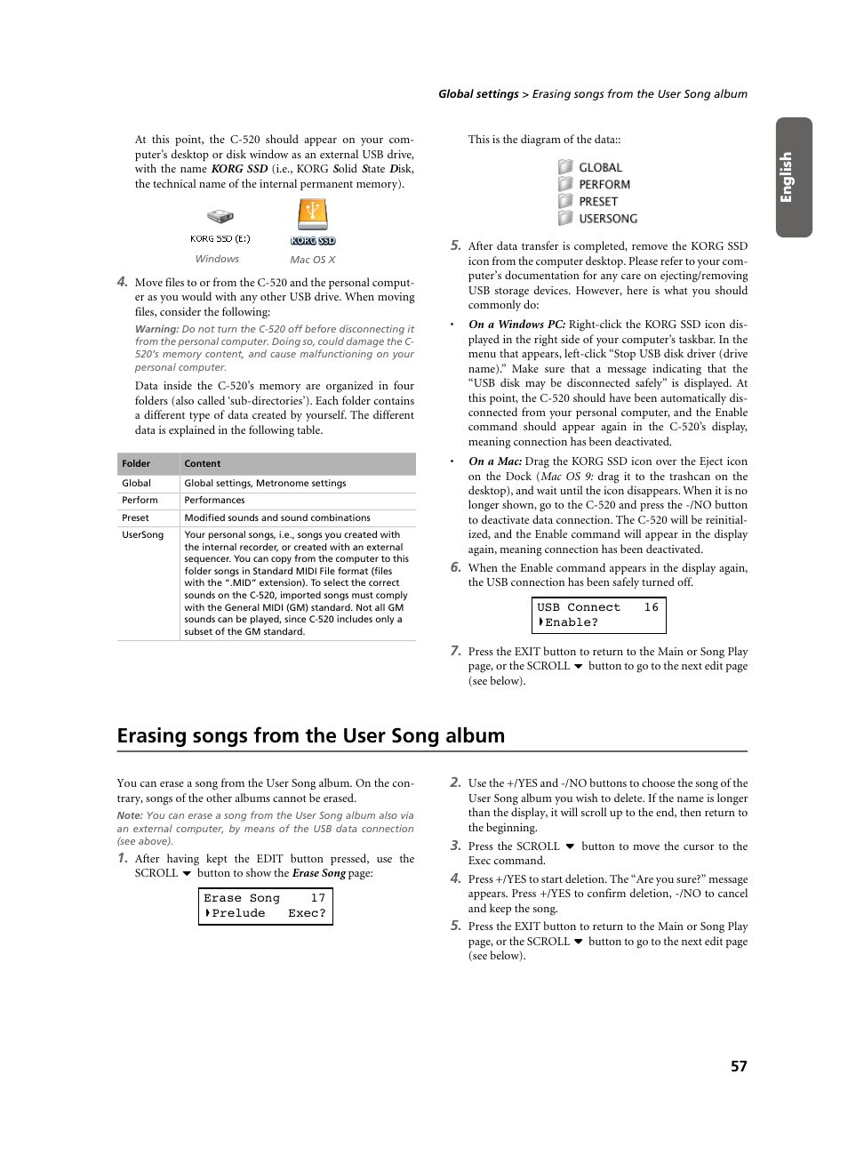 Erasing songs from the user song album | KORG C-520 User Manual | Page 59 / 298