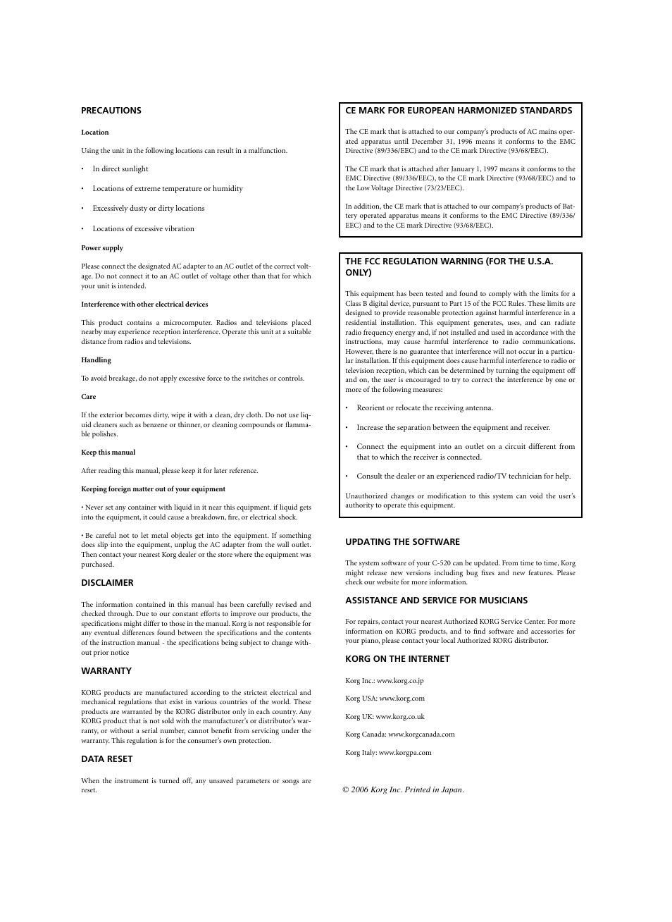 KORG C-520 User Manual | Page 6 / 298