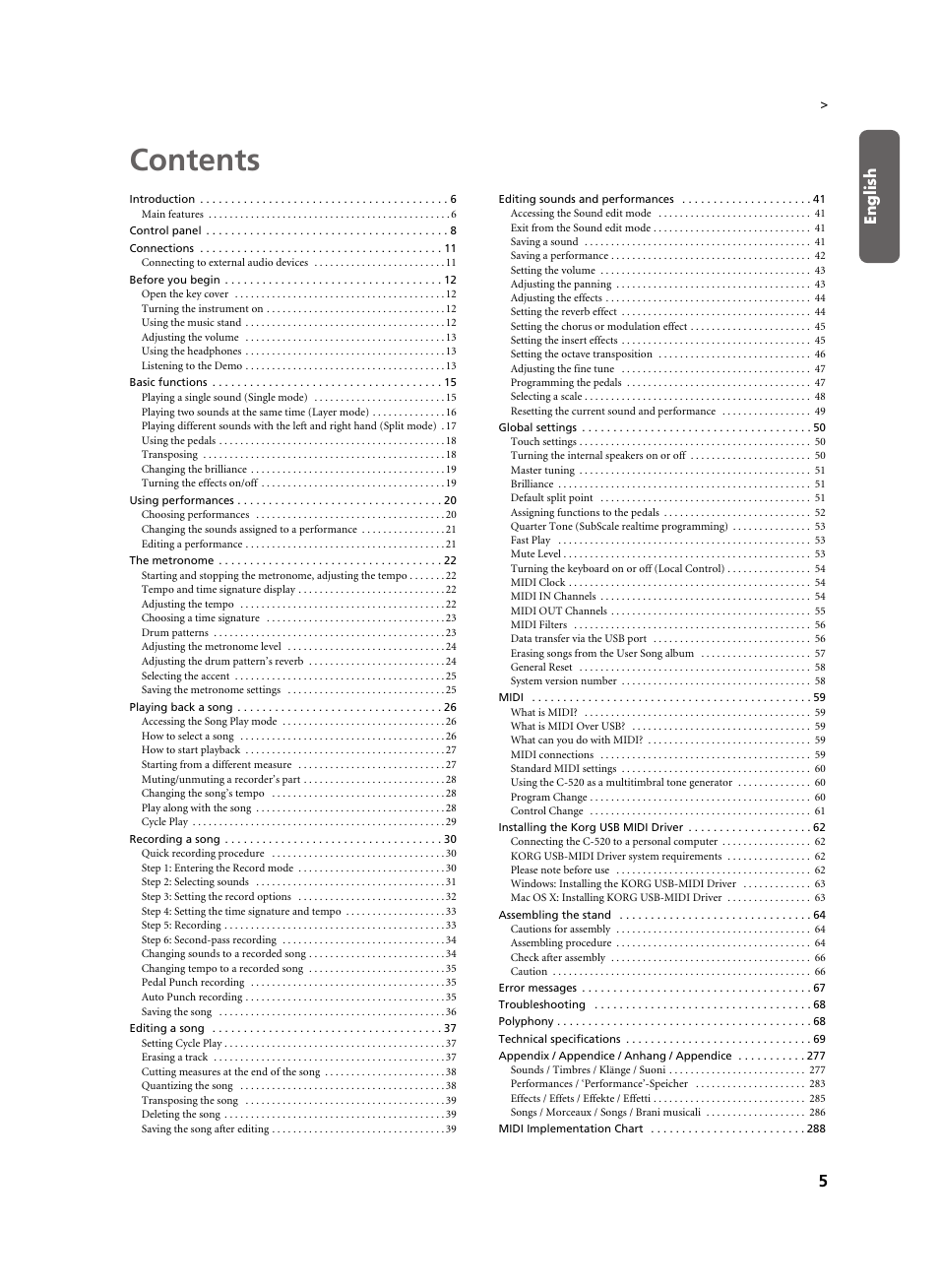 KORG C-520 User Manual | Page 7 / 298