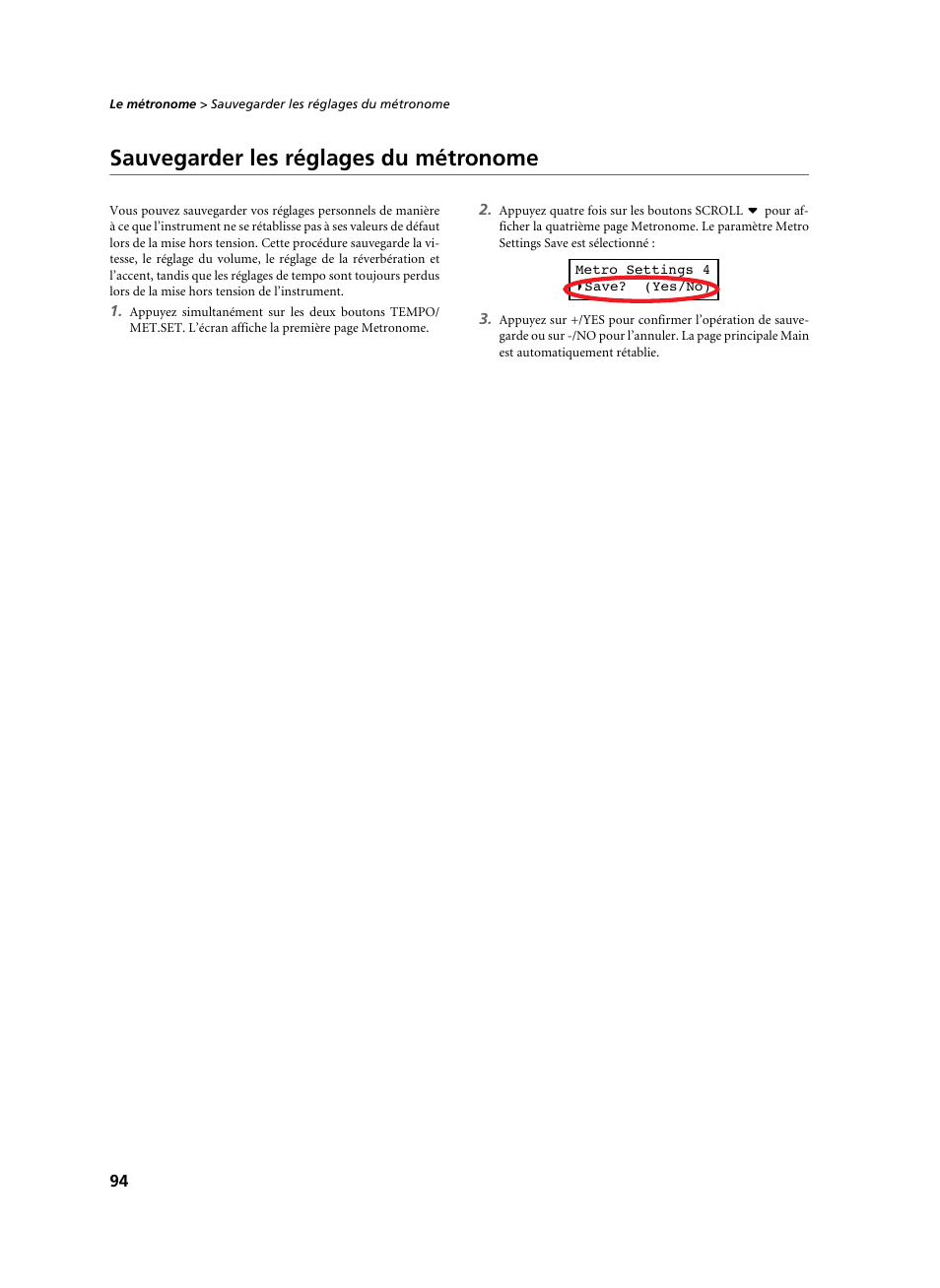 Sauvegarder les réglages du métronome | KORG C-520 User Manual | Page 96 / 298