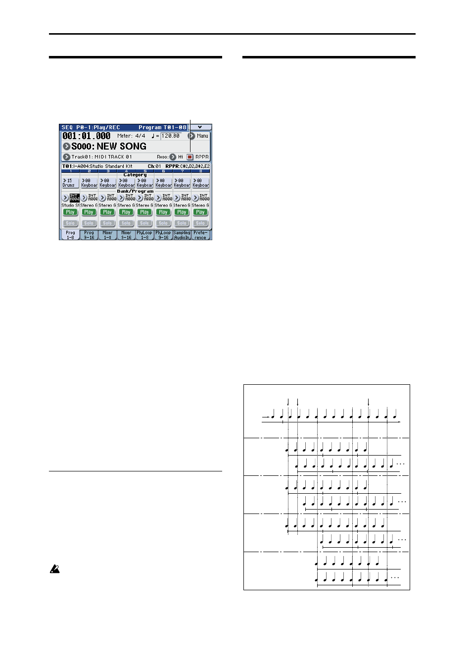 Rppr playback, Recording an rppr performance, Rppr playback recording an rppr performance | Play rppr while a song plays back, Creating songs (sequencer mode) | KORG M3 User Manual | Page 106 / 237