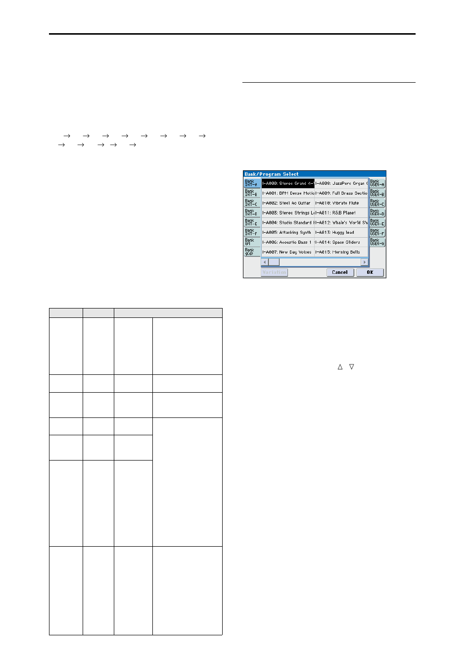 Selecting by bank/program select menu, Auditioning the sound, Overview: program banks | KORG M3 User Manual | Page 46 / 237