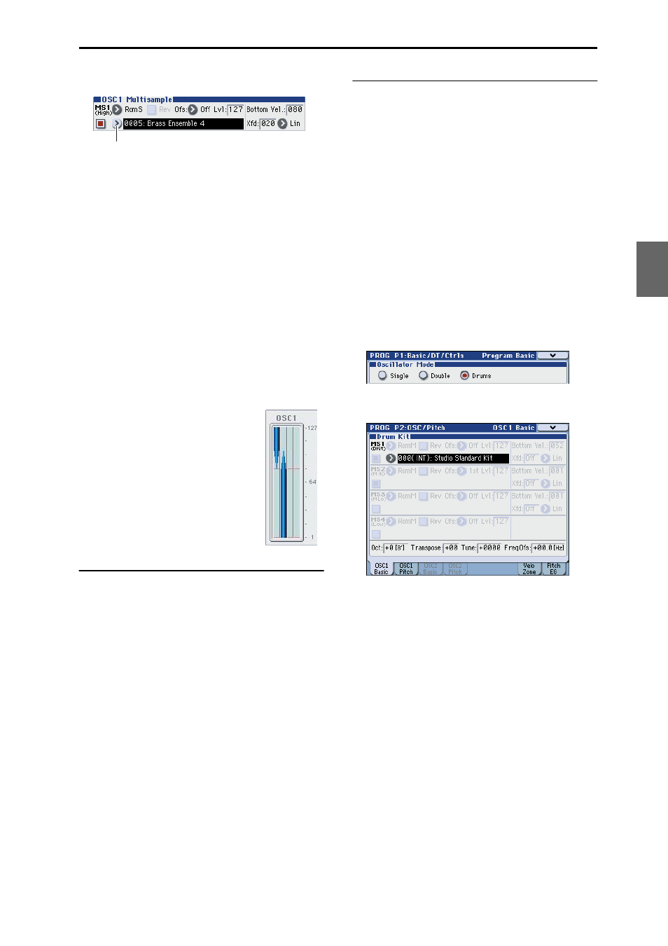 Copying settings between osc1 & osc2, Assigning a drum kit | KORG M3 User Manual | Page 61 / 237