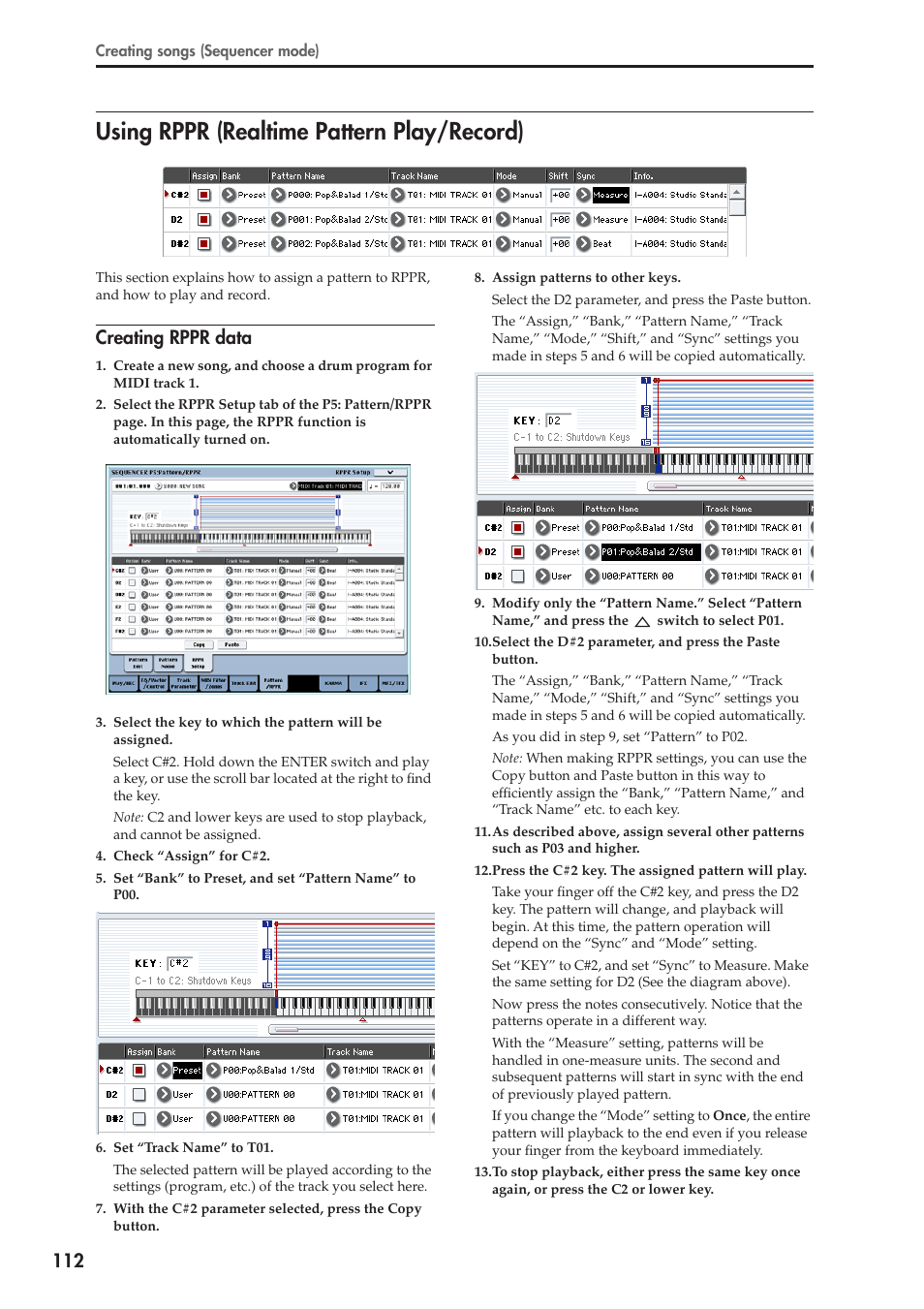 Using rppr (realtime pattern play/record), Creating rppr data | KORG OASYS musical instruments User Manual | Page 120 / 241