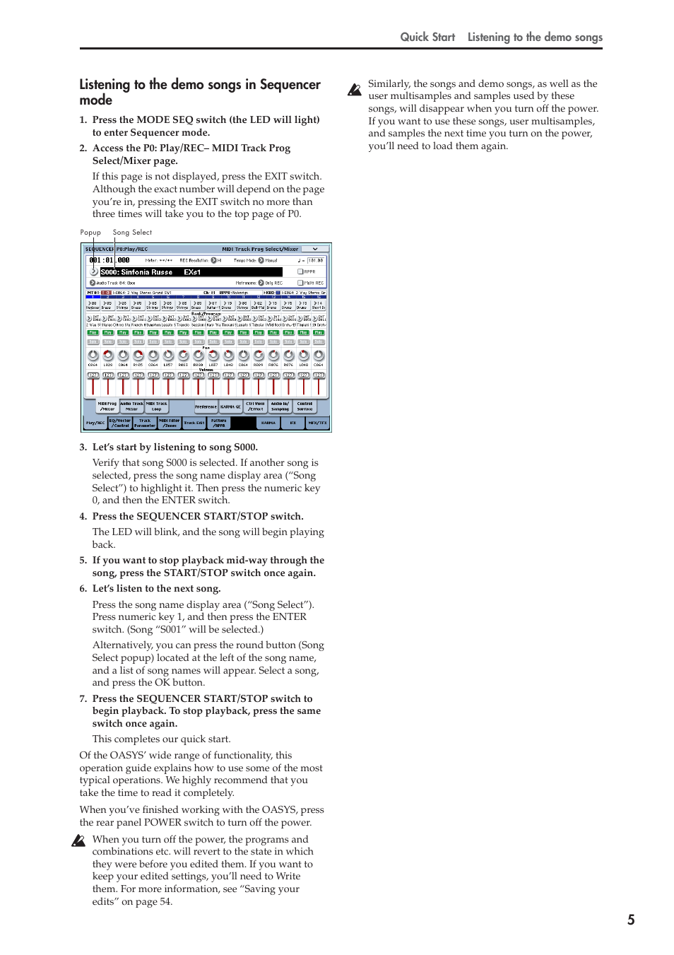 5listening to the demo songs in sequencer mode | KORG OASYS musical instruments User Manual | Page 13 / 241
