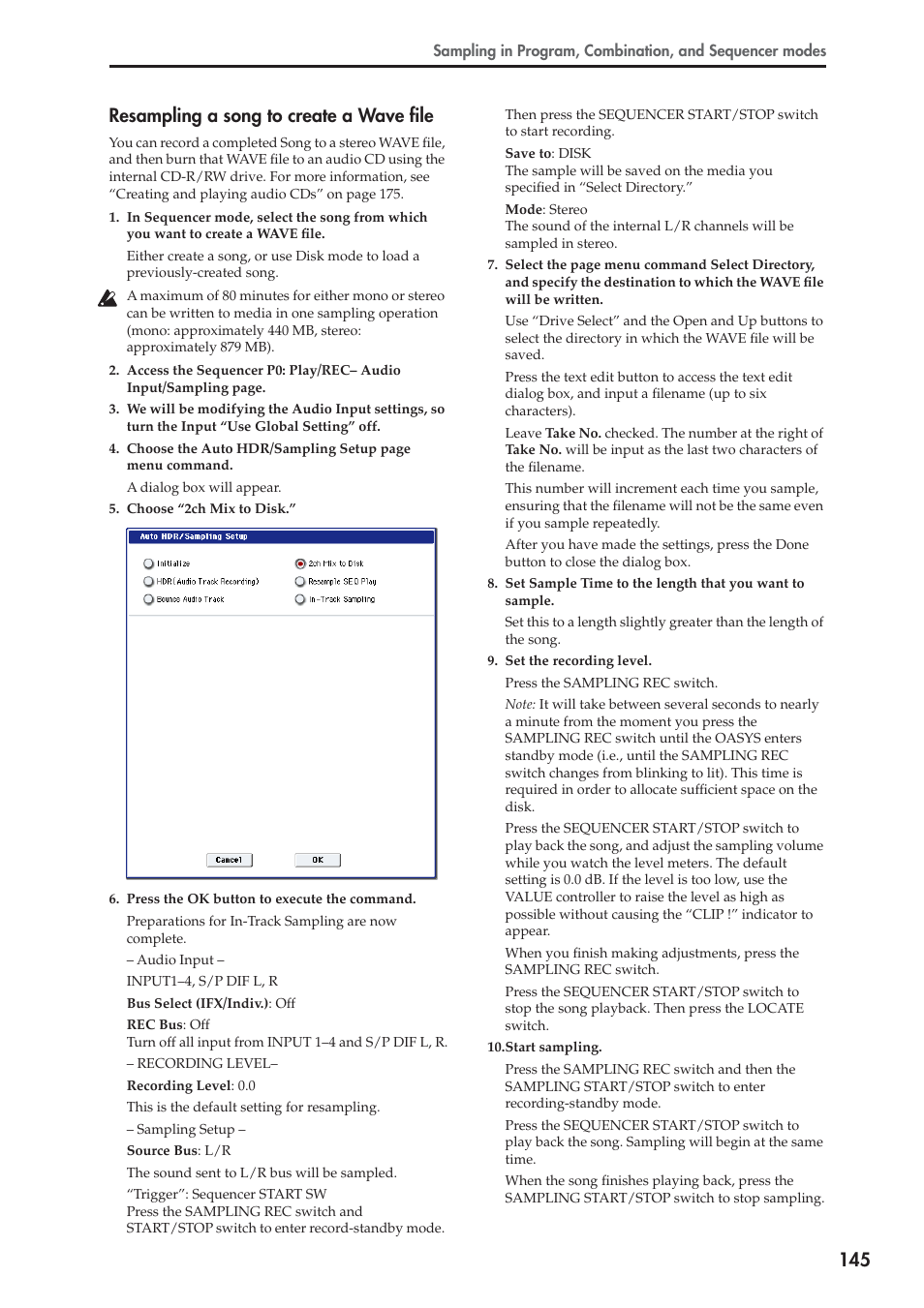145 resampling a song to create a wave file | KORG OASYS musical instruments User Manual | Page 153 / 241