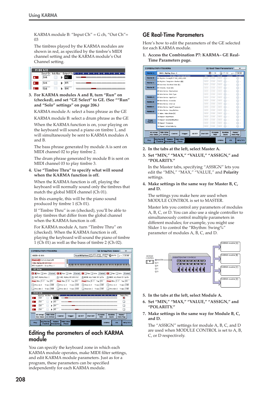 Editing the parameters of each karma module, Ge real-time parameters, Using karma | KORG OASYS musical instruments User Manual | Page 216 / 241
