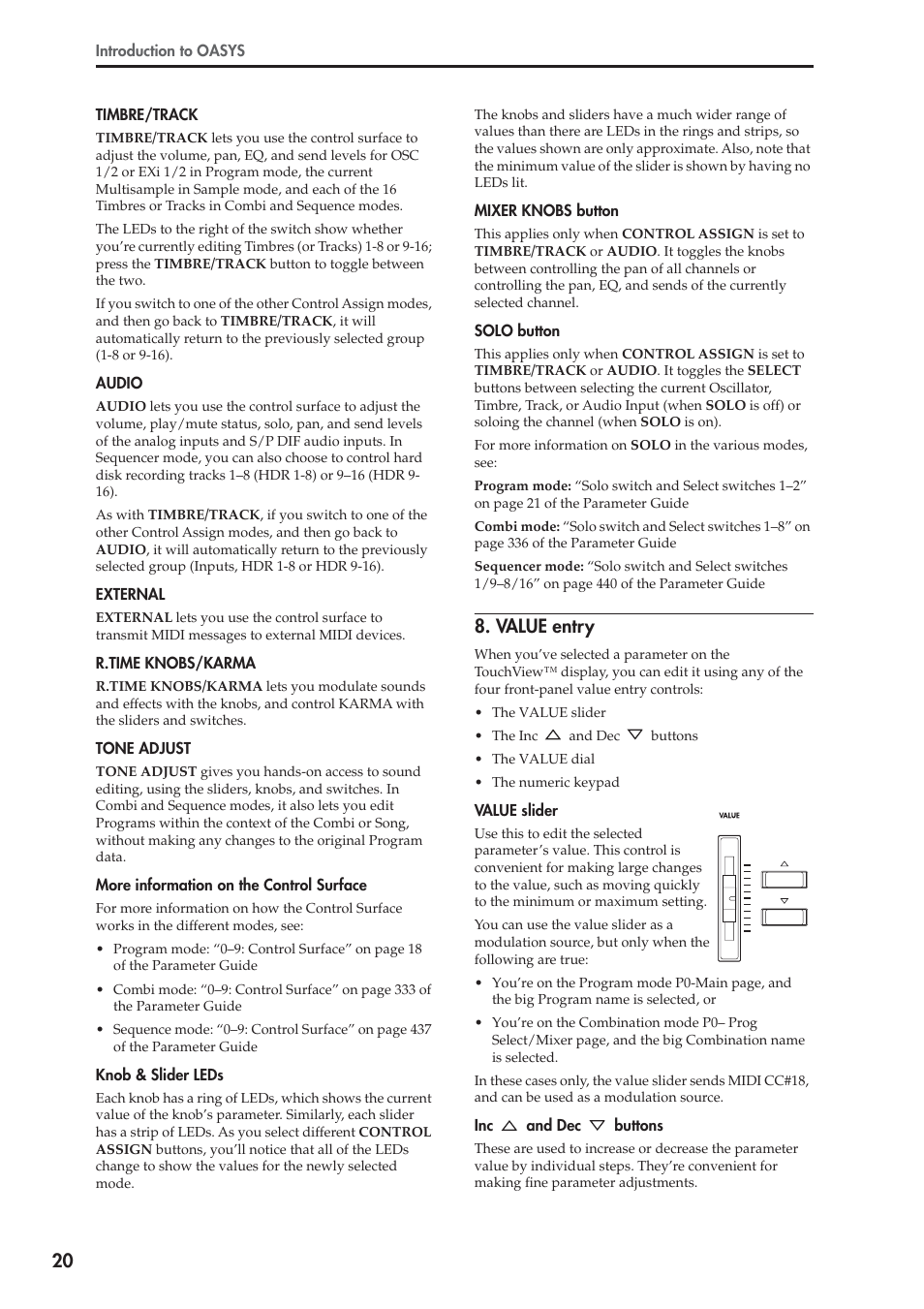 Value entry | KORG OASYS musical instruments User Manual | Page 28 / 241