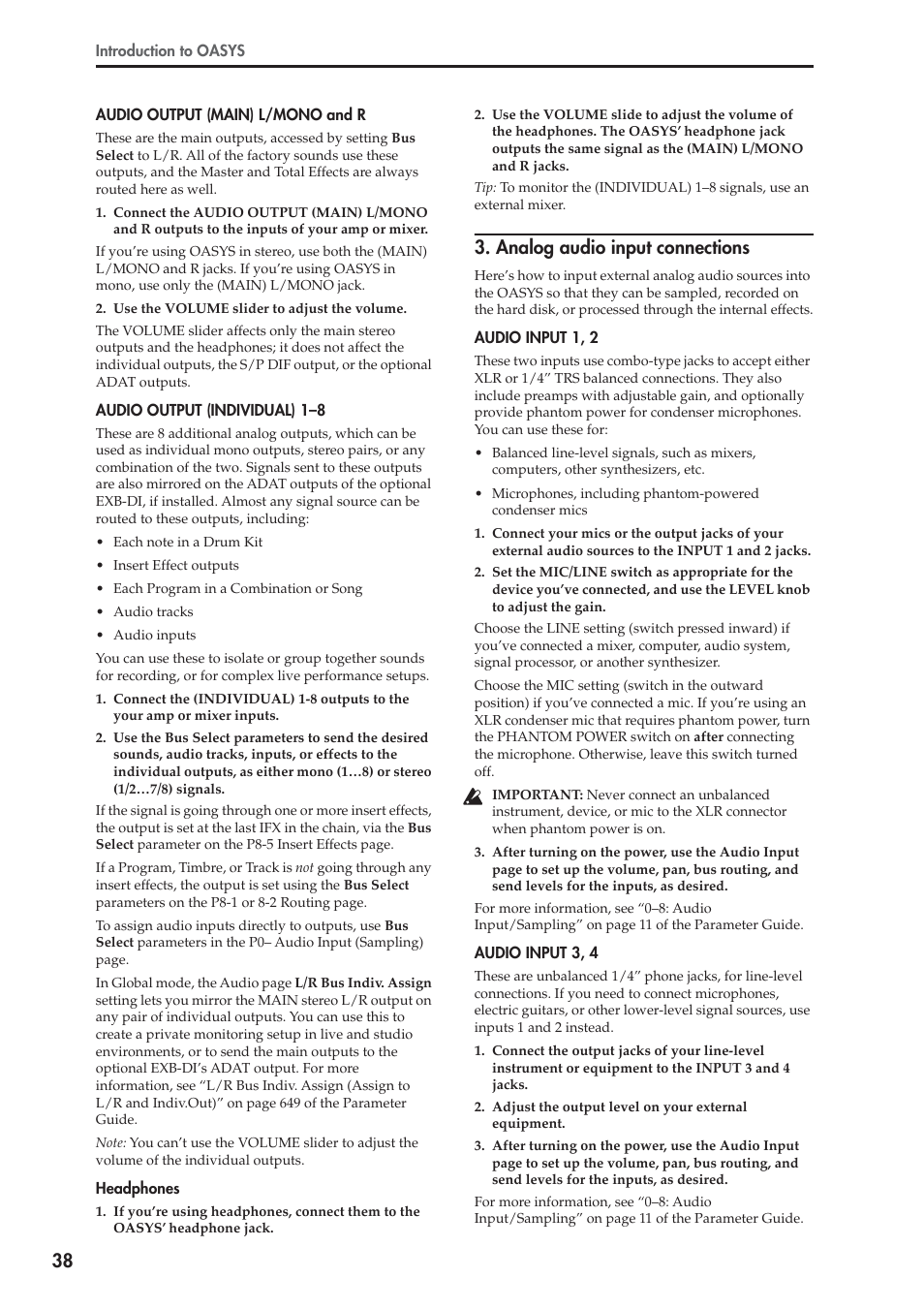 Analog audio input connections | KORG OASYS musical instruments User Manual | Page 46 / 241