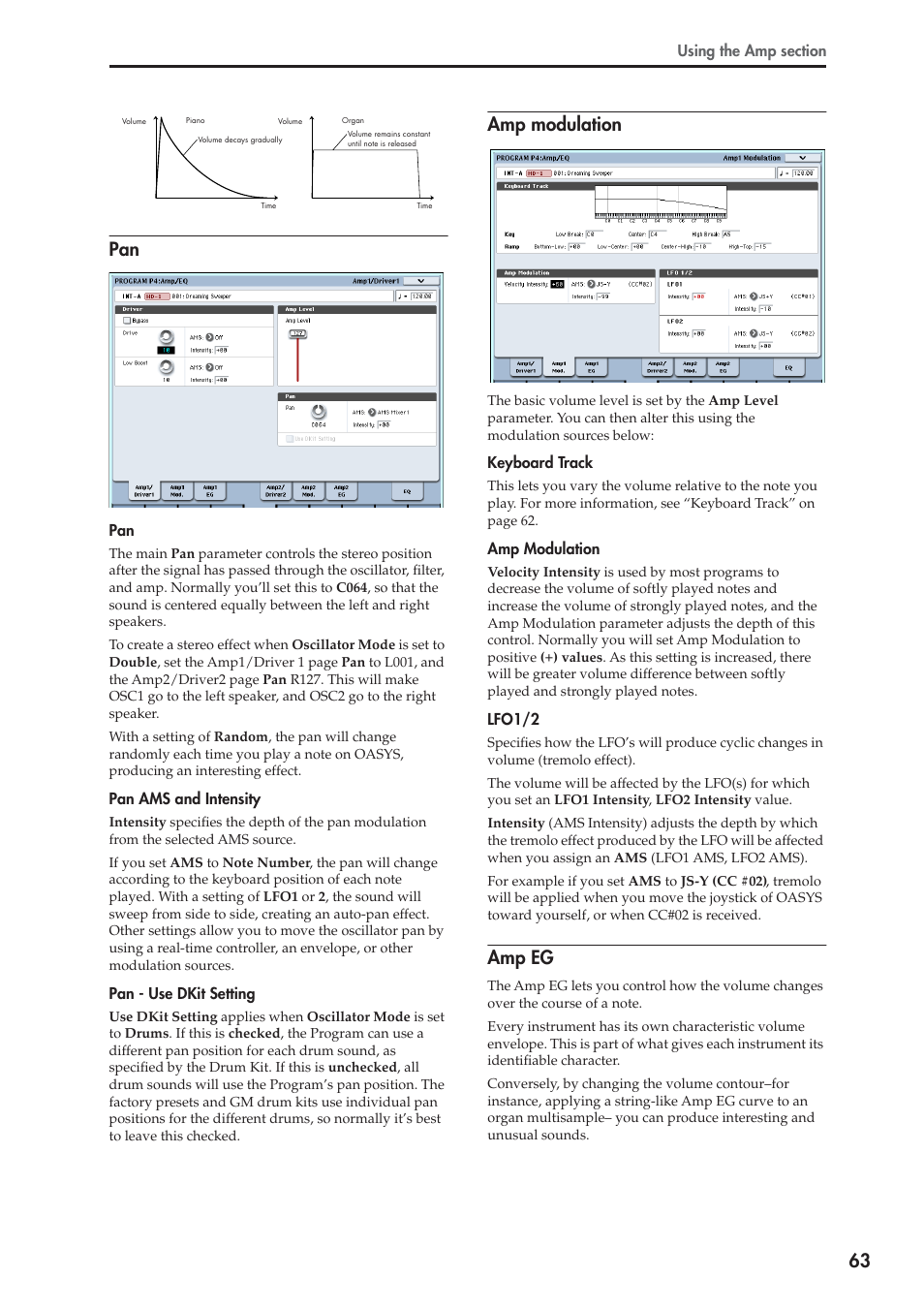 63 pan, Amp modulation, Amp eg | KORG OASYS musical instruments User Manual | Page 71 / 241
