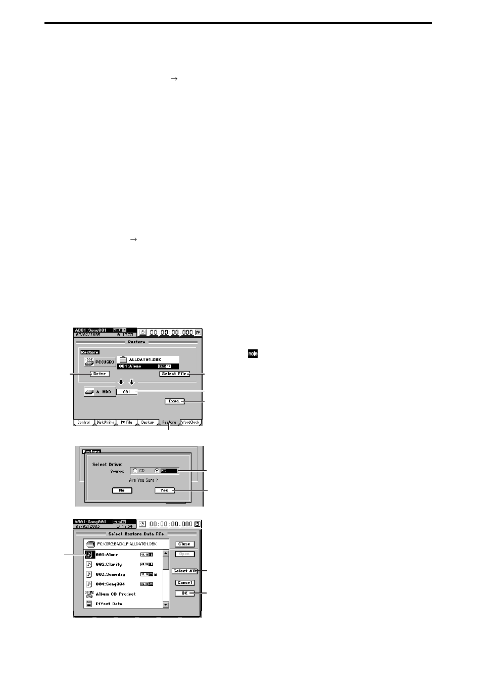 2. restoring backed-up data, 84 1-2. restoring backed-up data | KORG XTENDED DEFINITION D32XD User Manual | Page 94 / 208