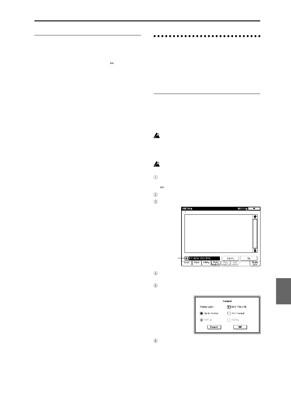 File copying, deleting, and formatting, Media, utility), Efer to p.119 | 119 using the triton extreme as a data filer, Formatting media | KORG TRITON Extreme music workstation/sampler User Manual | Page 123 / 148