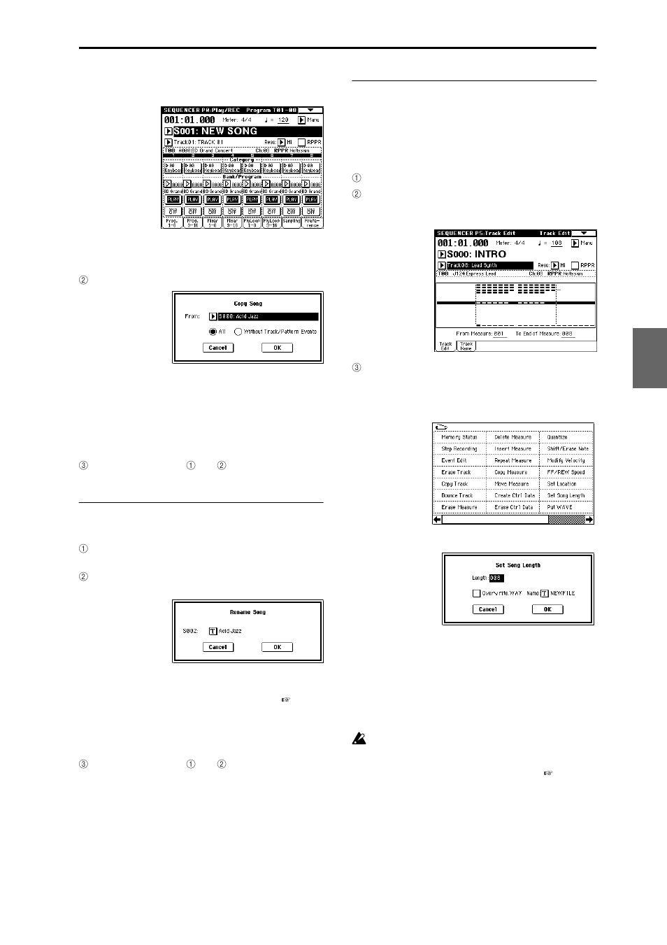 Naming a song, Setting the number of measures in the song | KORG TRITON Extreme music workstation/sampler User Manual | Page 55 / 148