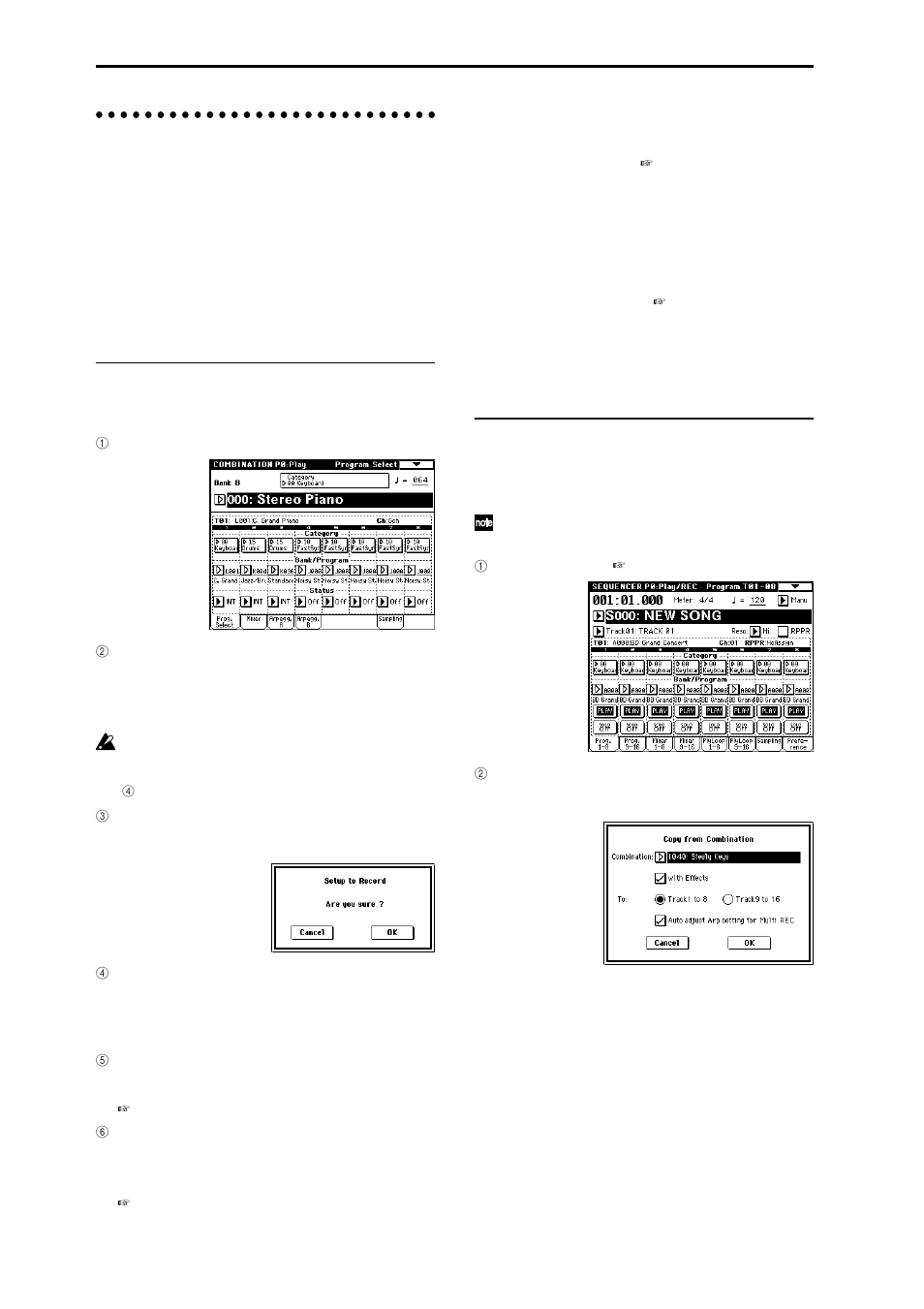 Recording the sound of a combination or program, Auto song setup function, P.58) | Recording the sound of a combi- nation or program | KORG TRITON Extreme music workstation/sampler User Manual | Page 62 / 148