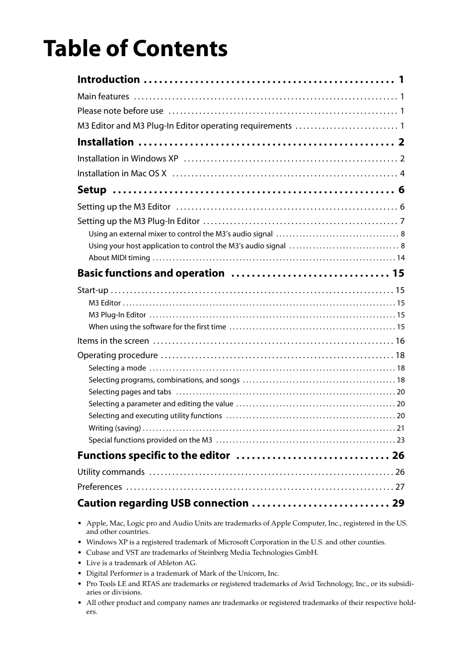 KORG M3 User Manual | Page 2 / 32