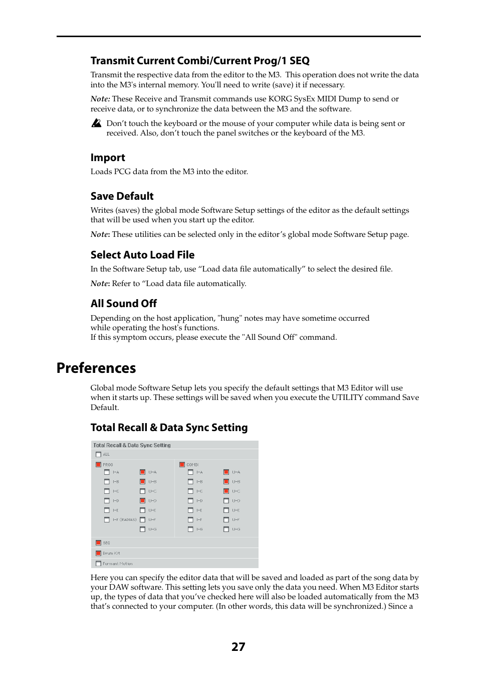 Preferences, See p.27 “preferences”) | KORG M3 User Manual | Page 29 / 32