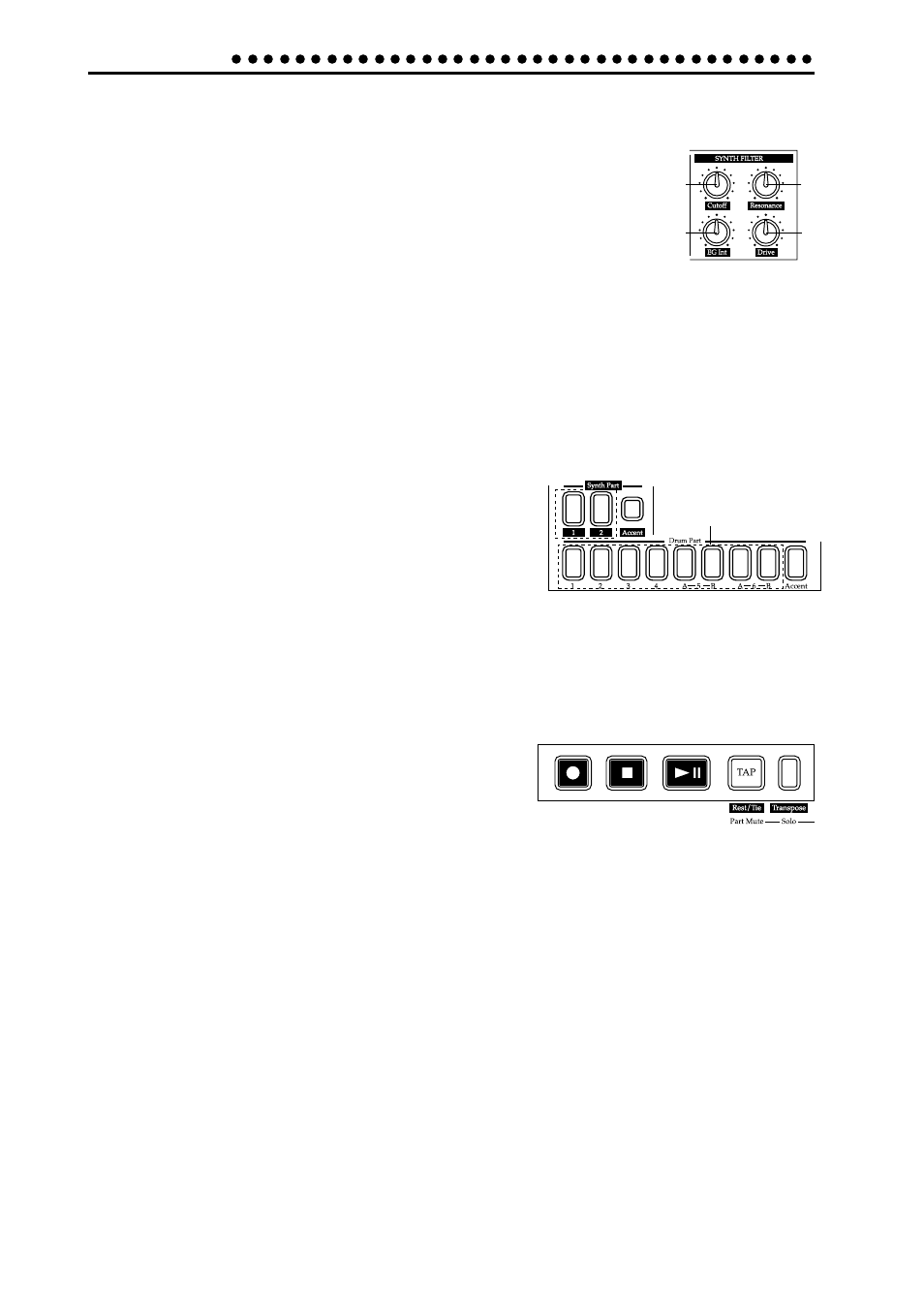 Synth filter section, Part select section, Sequence control section | KORG Electribe EM-1 User Manual | Page 10 / 56