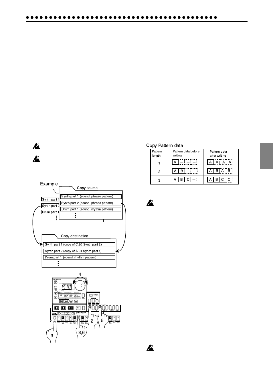 Copying a part (copy part), Data copy within a pattern, Copying the sound of a part (copy sound) | KORG Electribe EM-1 User Manual | Page 37 / 56