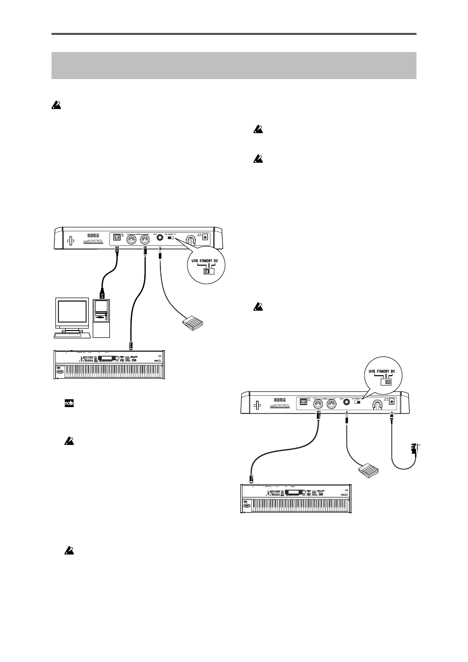 Raccordements et mise sous tension, Raccordements usb, Raccordements midi | Raccordements usb raccordements midi | KORG KPC-1 EFG User Manual | Page 40 / 95