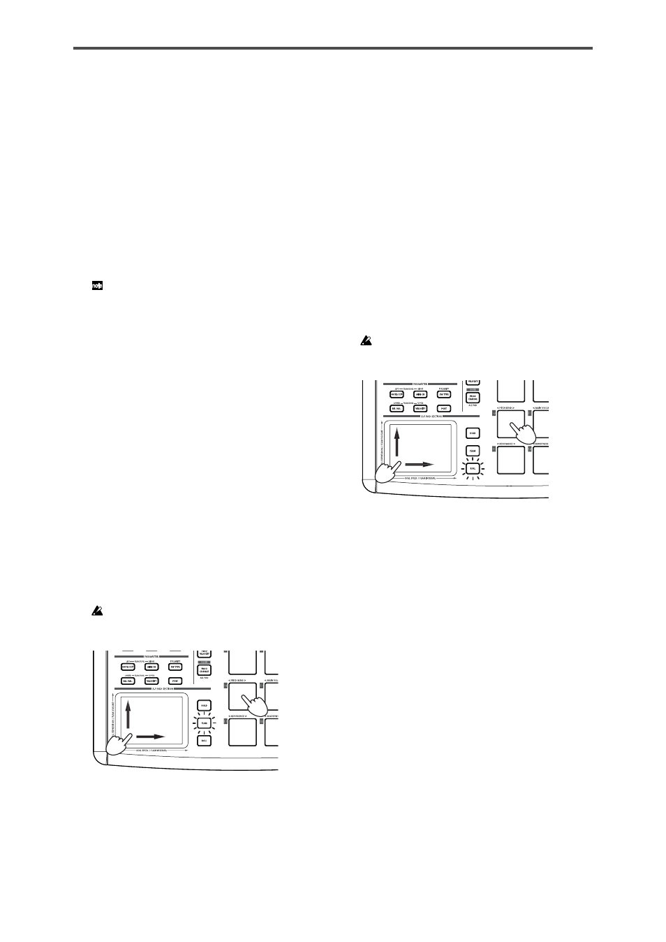 Utilisation d’une vélocité fixée, Fonction flam, Fonction roll | Fonction hold | KORG KPC-1 EFG User Manual | Page 46 / 95