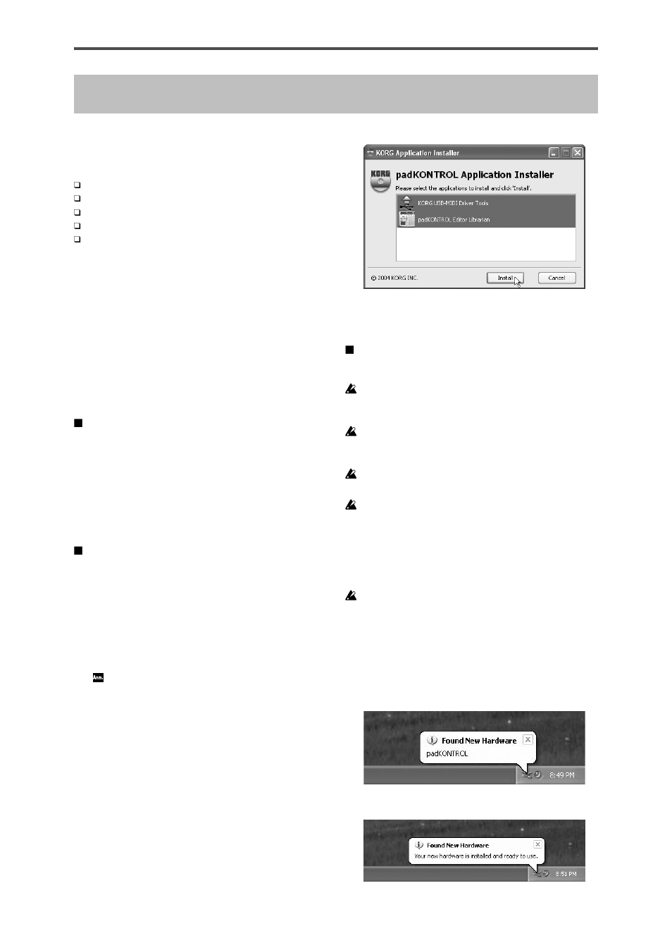 Installation des midi-treibers und der software, Inhalt der cd-rom, Anwender von windows xp | Inhalt der cd-rom anwender von windows xp | KORG KPC-1 EFG User Manual | Page 66 / 95