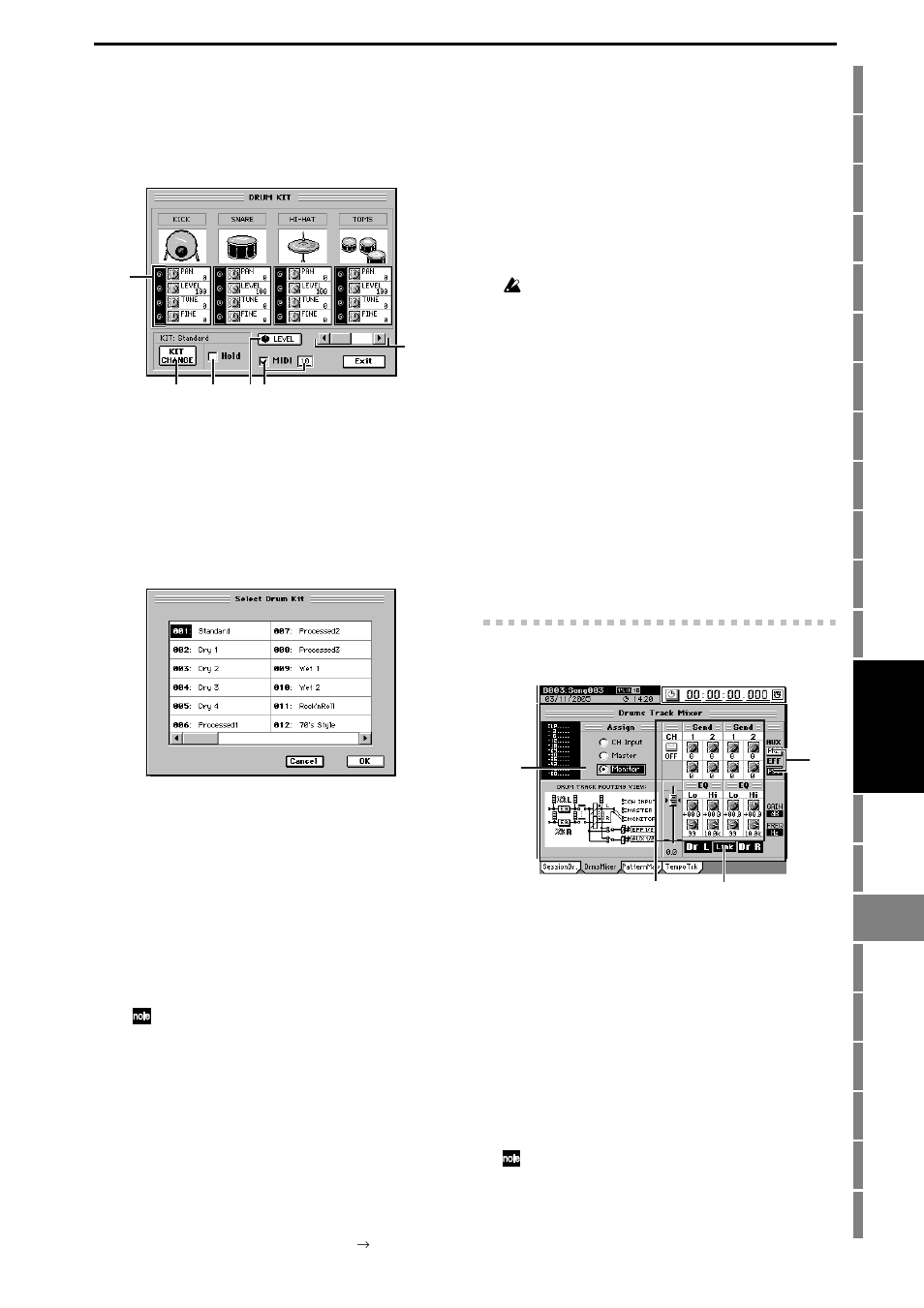 2. drums track mixer, Necessary, P.143 “14-2. drums track mixer”) | P.143 “11. rec mode”), P.143), Reference | KORG D3200 User Manual | Page 153 / 200